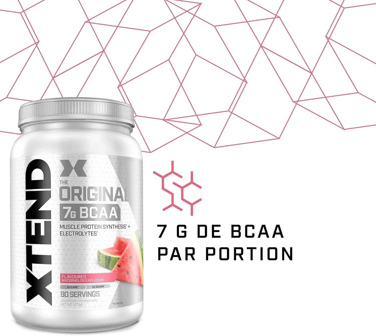 imagePoudre XTEND Original aux BCAA citroncitron vert complment alimentaire aux acides amins ramifis 7 g de BCAA lectrolytes pour rcupration et hydratation 30 portionsPastque