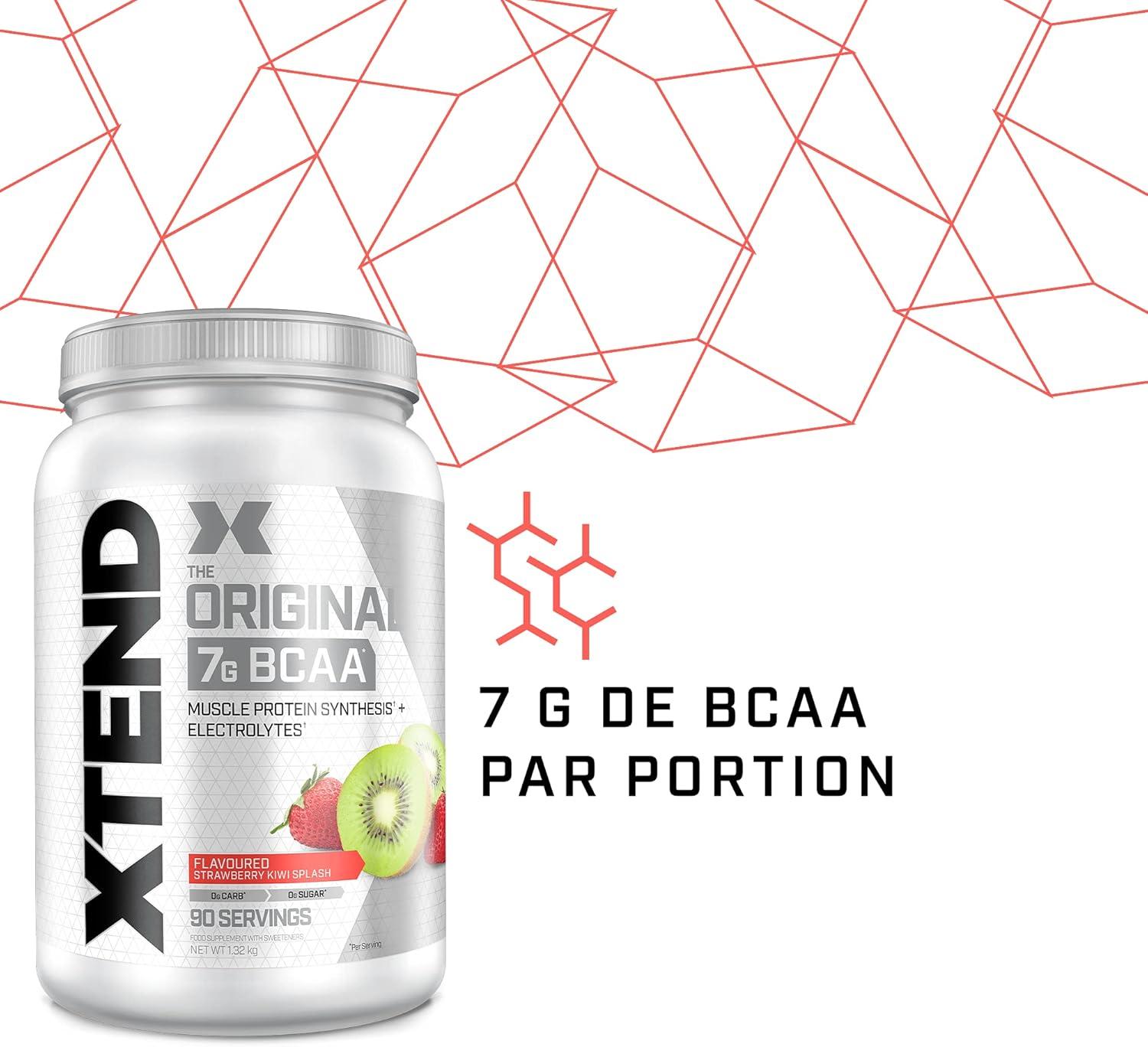 imagePoudre XTEND Original aux BCAA citroncitron vert complment alimentaire aux acides amins ramifis 7 g de BCAA lectrolytes pour rcupration et hydratation 30 portionsFraisekiwi