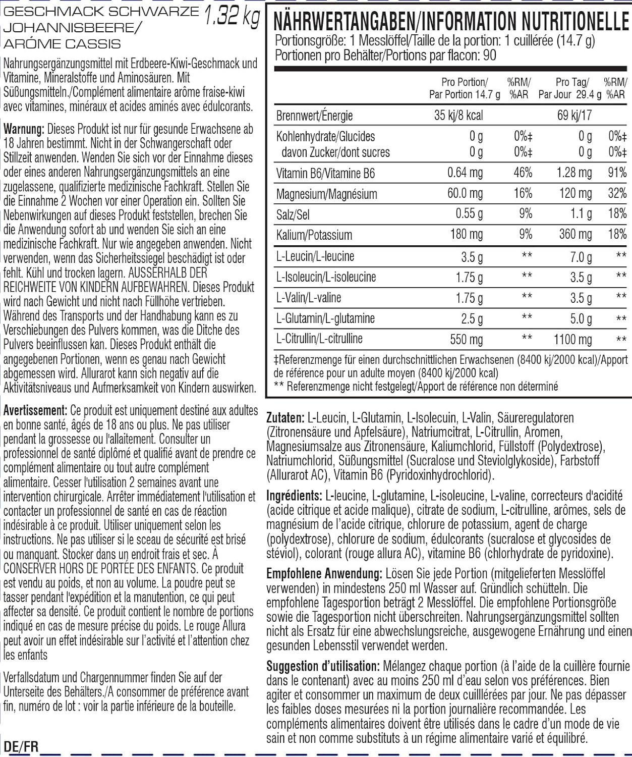 imagePoudre XTEND Original aux BCAA citroncitron vert complment alimentaire aux acides amins ramifis 7 g de BCAA lectrolytes pour rcupration et hydratation 30 portionsFraisekiwi