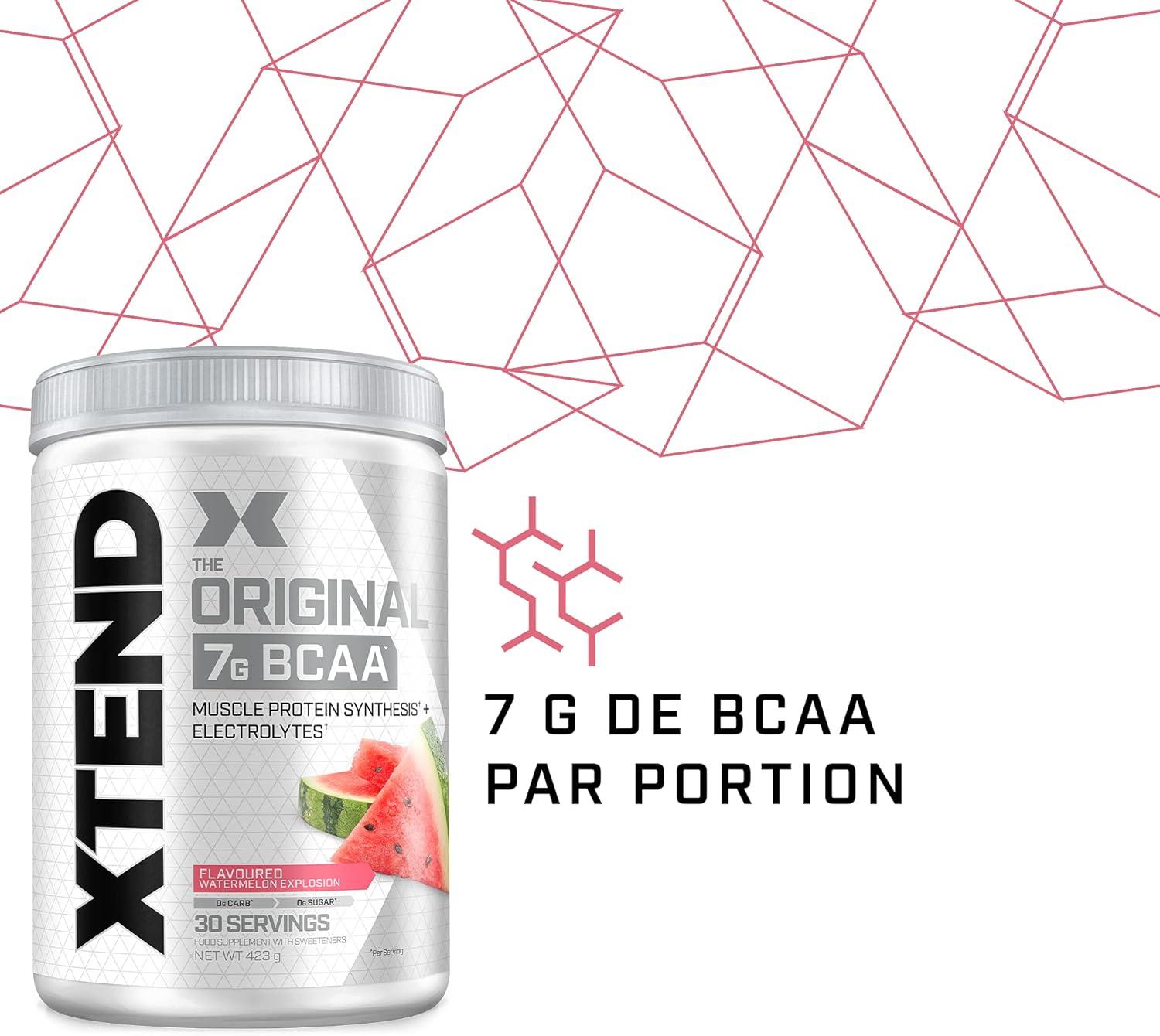 imagePoudre XTEND Original aux BCAA citroncitron vert complment alimentaire aux acides amins ramifis 7 g de BCAA lectrolytes pour rcupration et hydratation 30 portionsPastque