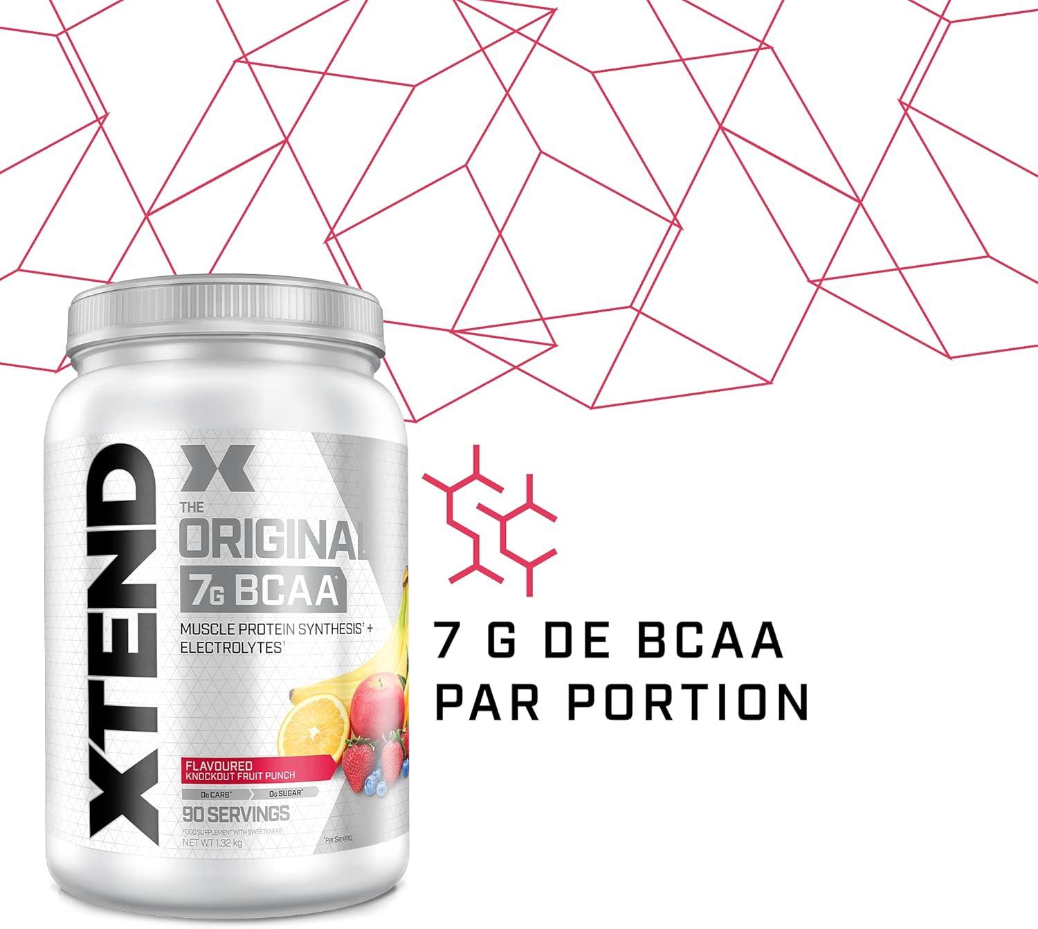 imagePoudre XTEND Original aux BCAA citroncitron vert complment alimentaire aux acides amins ramifis 7 g de BCAA lectrolytes pour rcupration et hydratation 30 portionsJus de fruit