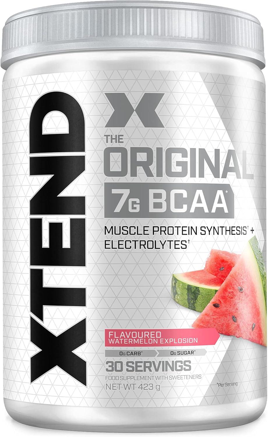 imagePoudre XTEND Original aux BCAA citroncitron vert complment alimentaire aux acides amins ramifis 7 g de BCAA lectrolytes pour rcupration et hydratation 30 portionsPastque