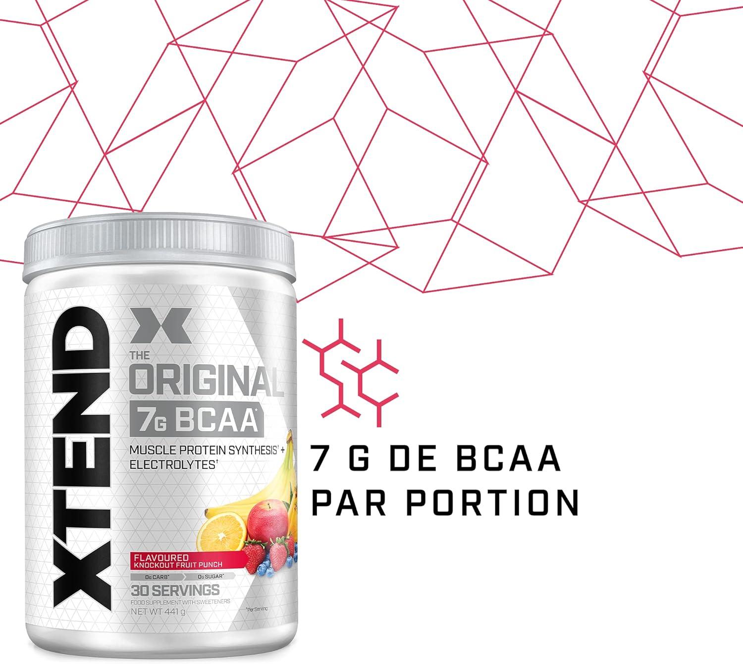 imagePoudre XTEND Original aux BCAA citroncitron vert complment alimentaire aux acides amins ramifis 7 g de BCAA lectrolytes pour rcupration et hydratation 30 portionsJus de fruit