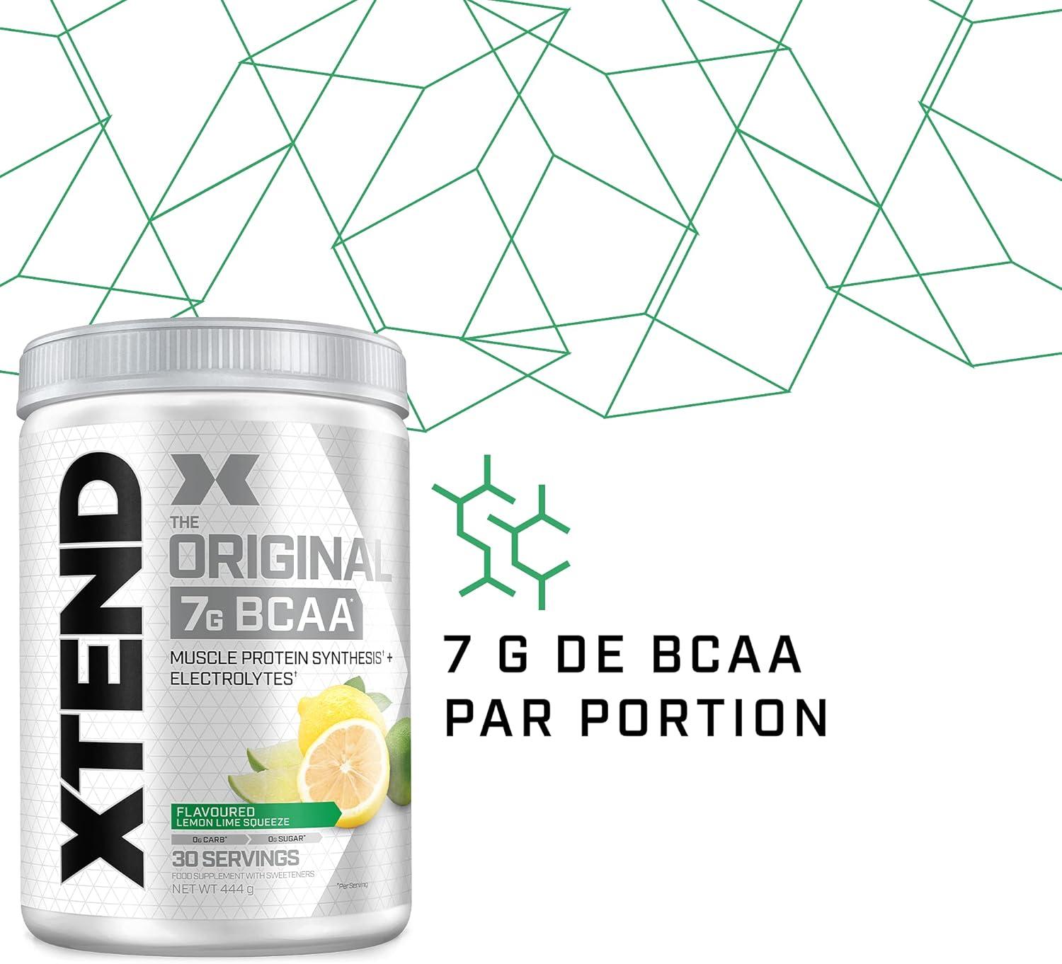imagePoudre XTEND Original aux BCAA citroncitron vert complment alimentaire aux acides amins ramifis 7 g de BCAA lectrolytes pour rcupration et hydratation 30 portionsCitroncitron vert