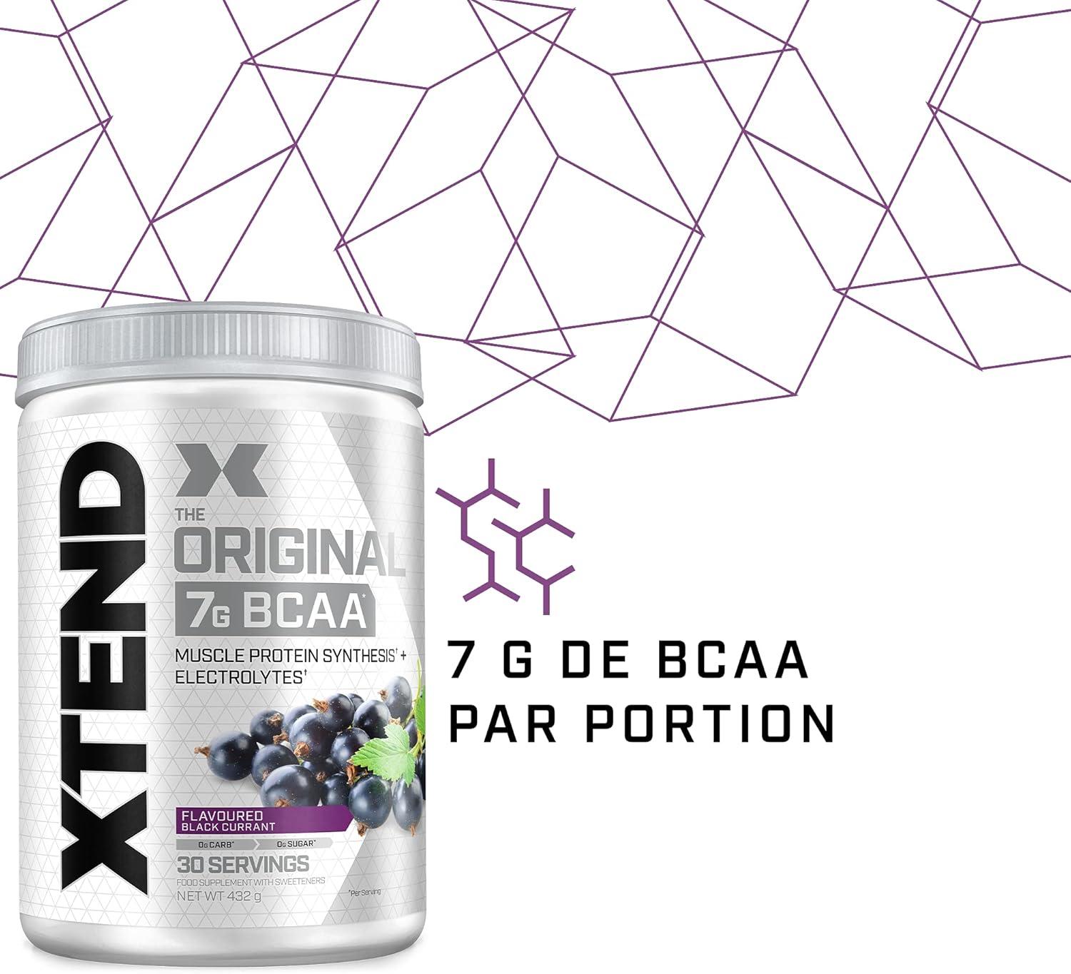 imagePoudre XTEND Original aux BCAA citroncitron vert complment alimentaire aux acides amins ramifis 7 g de BCAA lectrolytes pour rcupration et hydratation 30 portionsFramboise bleue