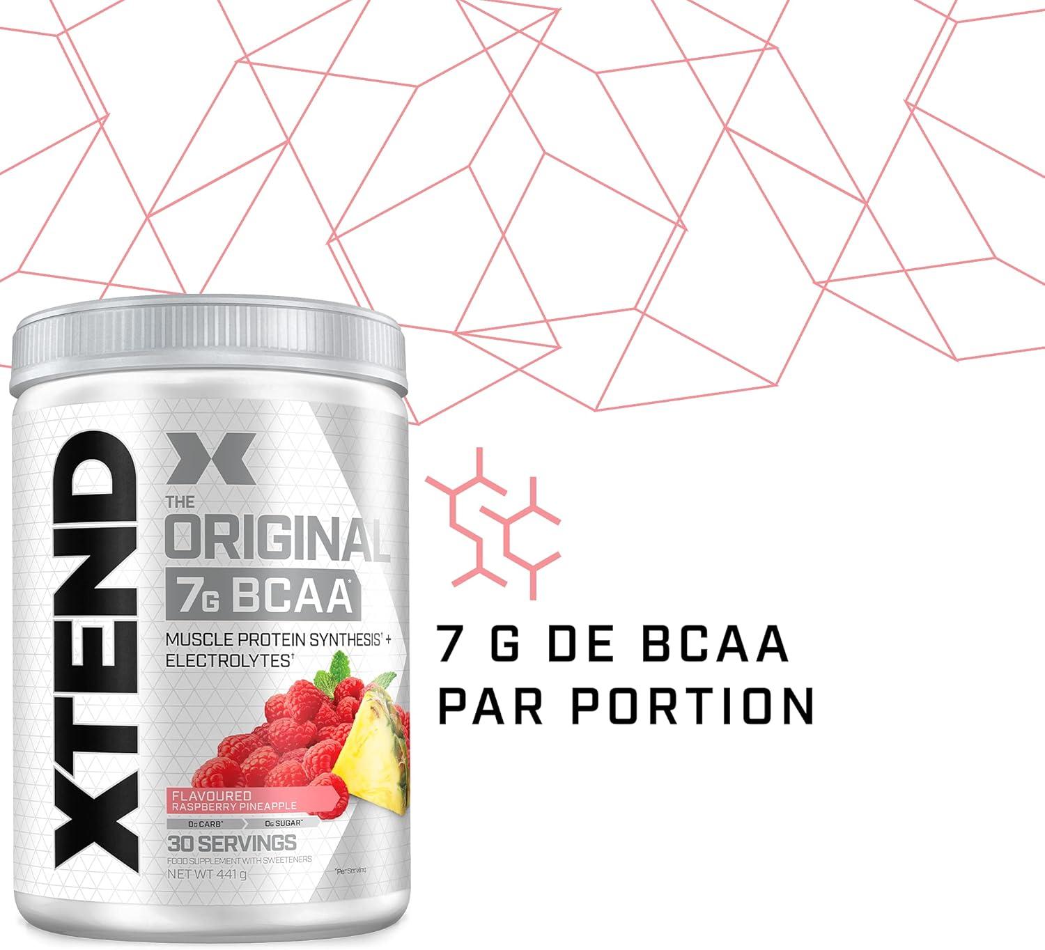 imagePoudre XTEND Original aux BCAA citroncitron vert complment alimentaire aux acides amins ramifis 7 g de BCAA lectrolytes pour rcupration et hydratation 30 portionsFramboise ananas