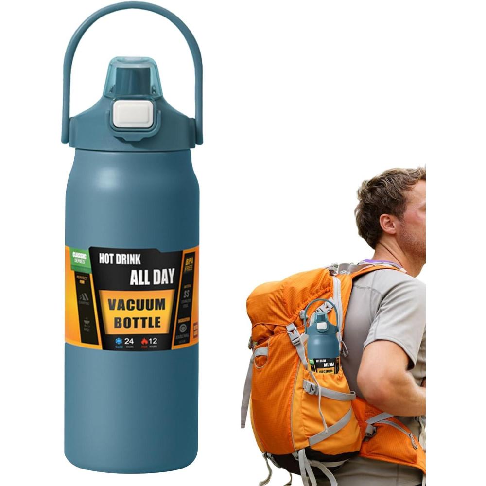 imageBouteilles Isothermes  1500ml Tasse En Acier Inoxydable Avec Paille  Bouteille dEau Sportivepour Adultes Femmes Hommes cole Sport Maison Voyage Boissons Chaudes et Boissons Froides CafBleu Fonc