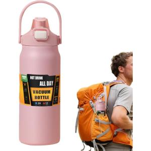Bouteilles Isothermes | 1500ml Tasse En Acier Inoxydable Avec Paille – Bouteille d&rsquo;Eau Sportive,pour Adultes Femmes Hommes École Sport Maison Voyage Boissons Chaudes et Boissons Froides Café(Rose)