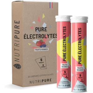 Nutripure | Pastilles Hydratation Électrolytes | 5 Minéraux + 3 Vitamines | Saveur Fruits Rouges | 30 Comprimés Effervescents | Faible en Calories | Hydratation Quotidienne & Sportive |Made in France