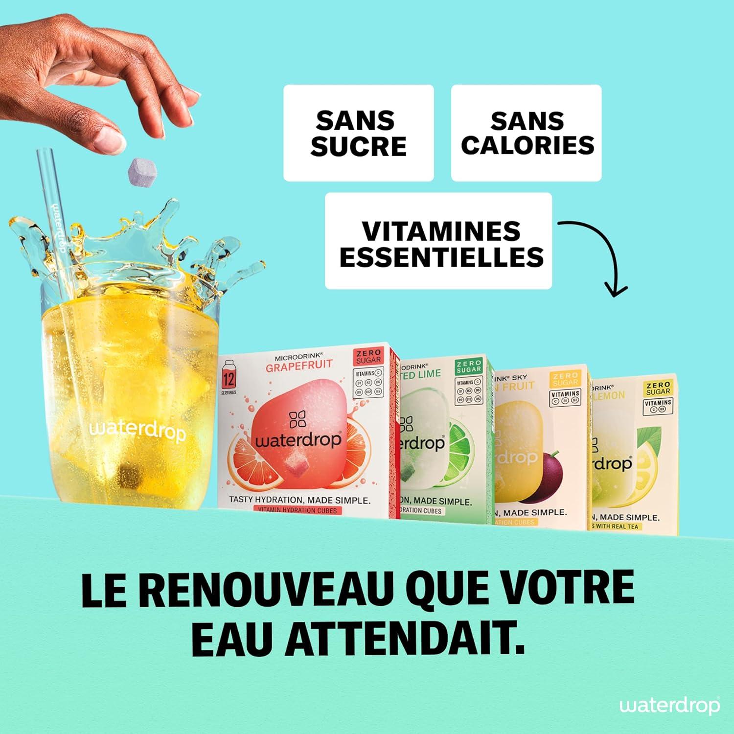 imagewaterdrop Microdrink Set Coffret Fruits Classiques 48 Pastilles Pour Boisson Hydratante en Saveurs Pomme Orange Framboise ampamp Cassis Cubes Boisson Vegan Vitamine C B Eau Aromatise Sans SucreFruits Tropicaux