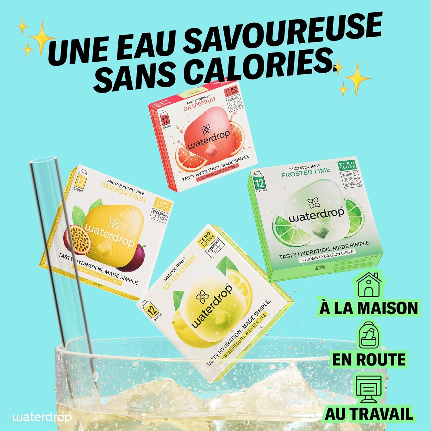 imagewaterdrop Microdrink Set Coffret Fruits Classiques 48 Pastilles Pour Boisson Hydratante en Saveurs Pomme Orange Framboise ampamp Cassis Cubes Boisson Vegan Vitamine C B Eau Aromatise Sans SucreFruits Tropicaux