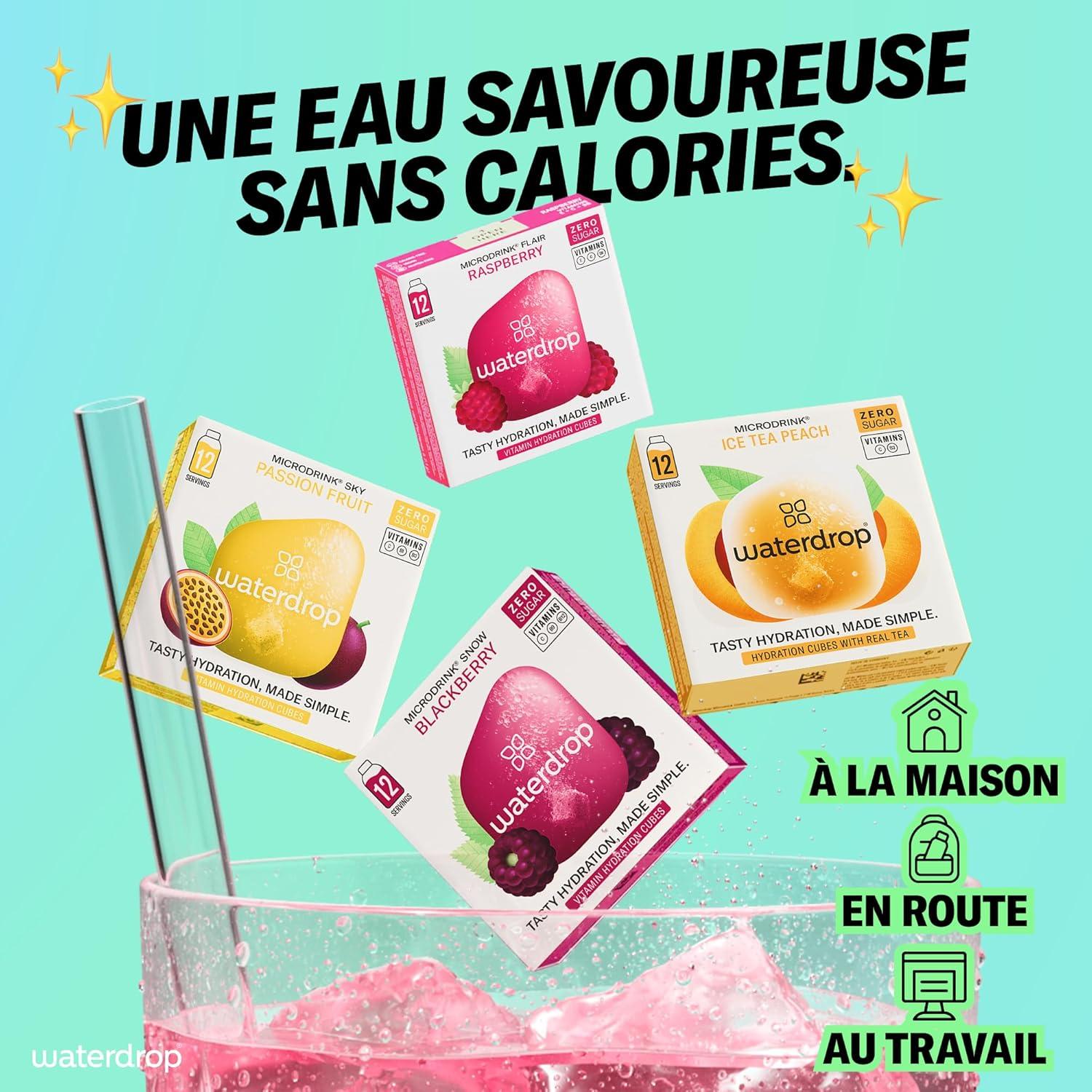 imagewaterdrop Microdrink Set Coffret Fruits Classiques 48 Pastilles Pour Boisson Hydratante en Saveurs Pomme Orange Framboise ampamp Cassis Cubes Boisson Vegan Vitamine C B Eau Aromatise Sans SucreCoffret Microdrink SKY