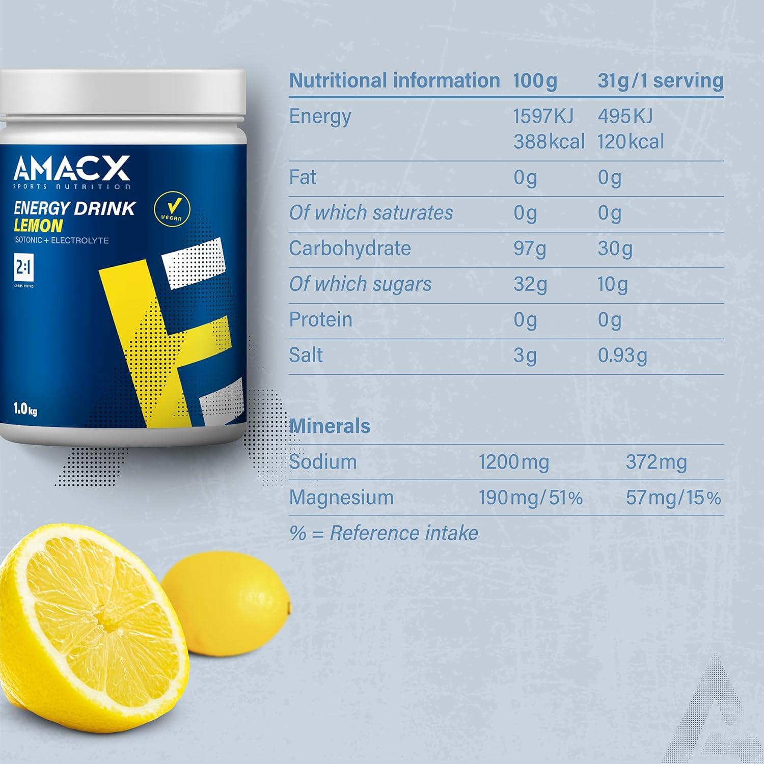 imageAMACX Boisson Energisante en Poudre Boisson Isotonique Hydratation Electrolyte pour le Sport 1kg Boissons nergtiques au Glucose et Fructose Sans Additifs Artificiels CitronCitron