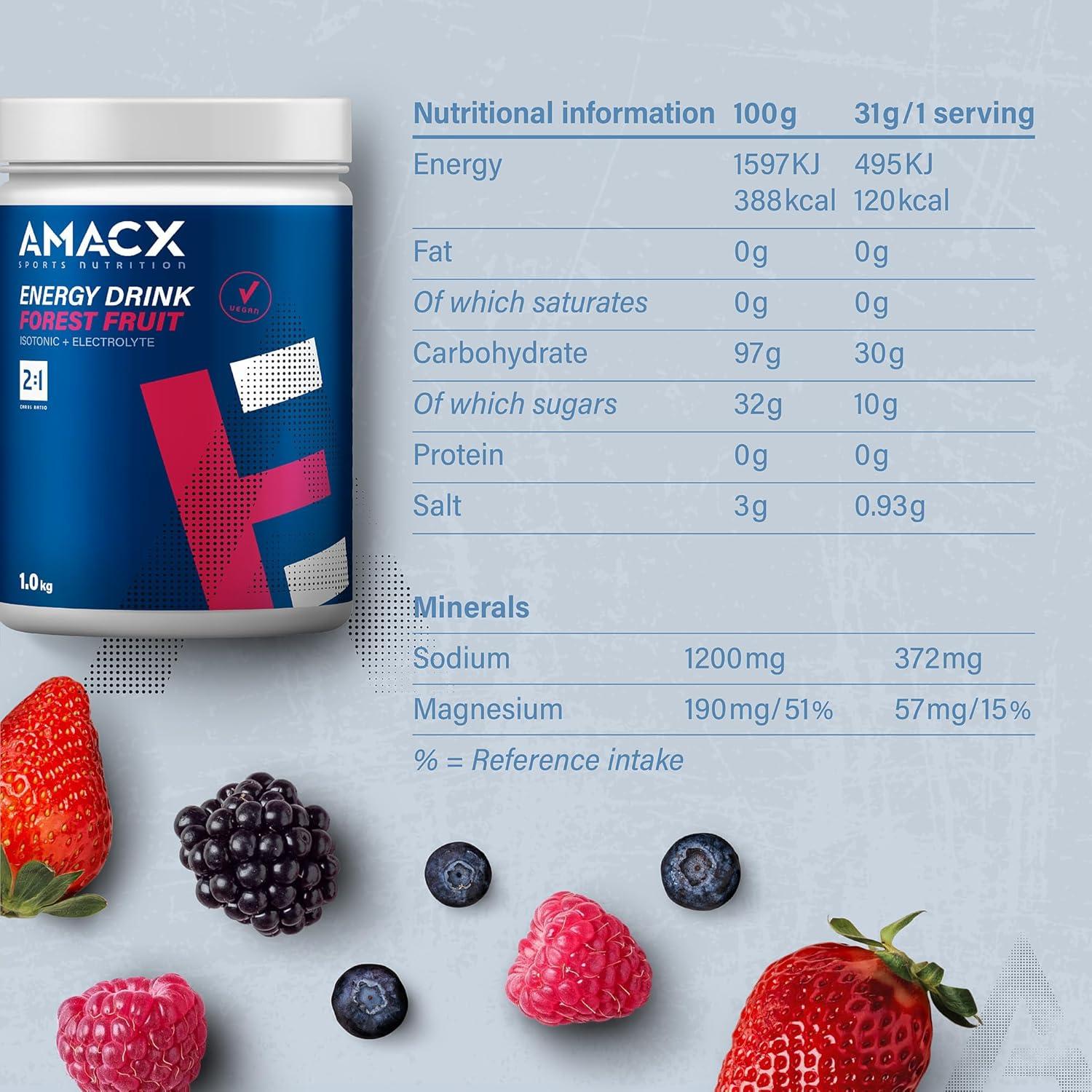 imageAMACX Boisson Energisante en Poudre Boisson Isotonique Hydratation Electrolyte pour le Sport 1kg Boissons nergtiques au Glucose et Fructose Sans Additifs Artificiels CitronFruits des bois