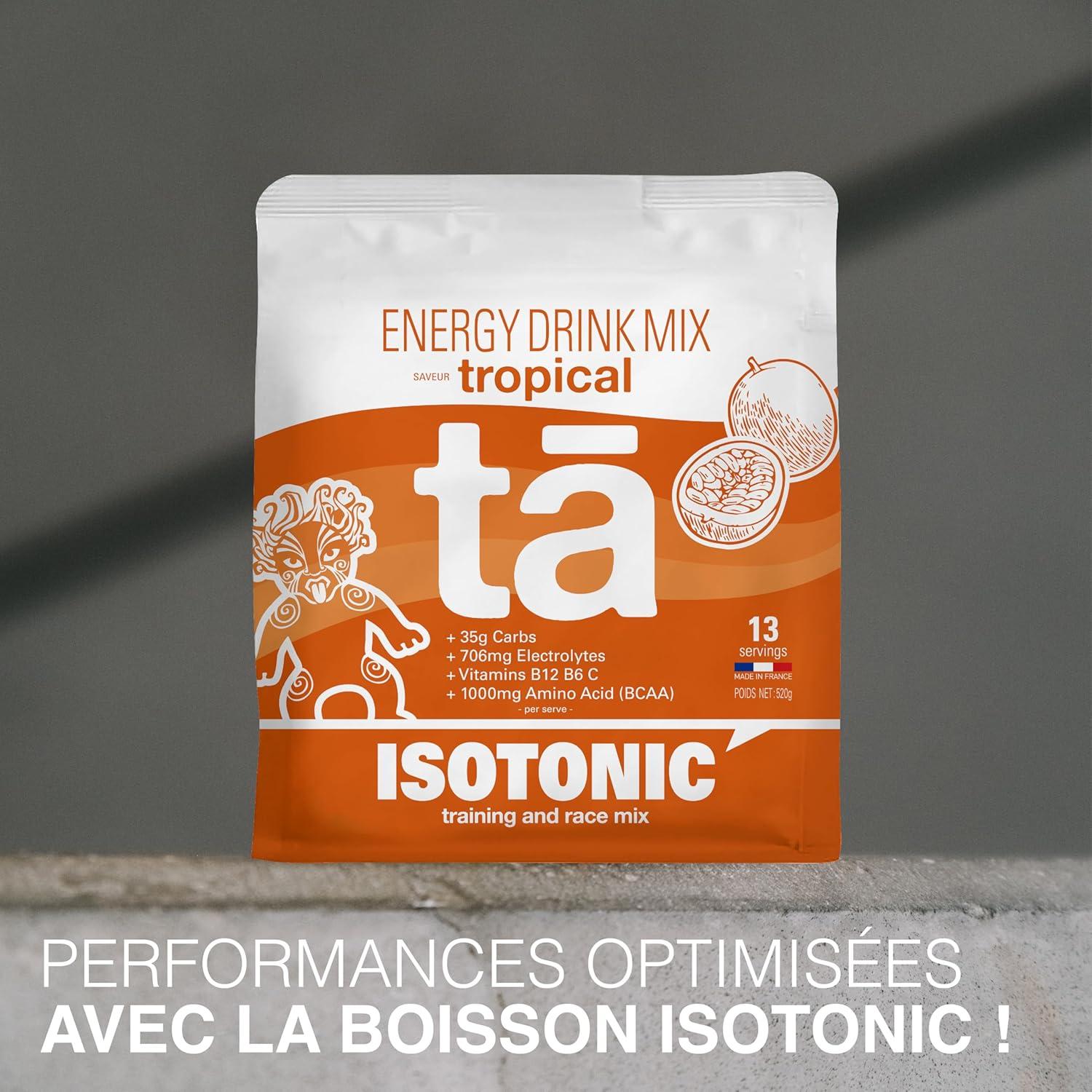 imageBoisson nergtique fabrique en France Apport en Glucides Electrolytes sodium magnsium potassium Vit C B6 B12 et BCAA Sac de 520g soit 13 bidons de 500ml ColaTropical