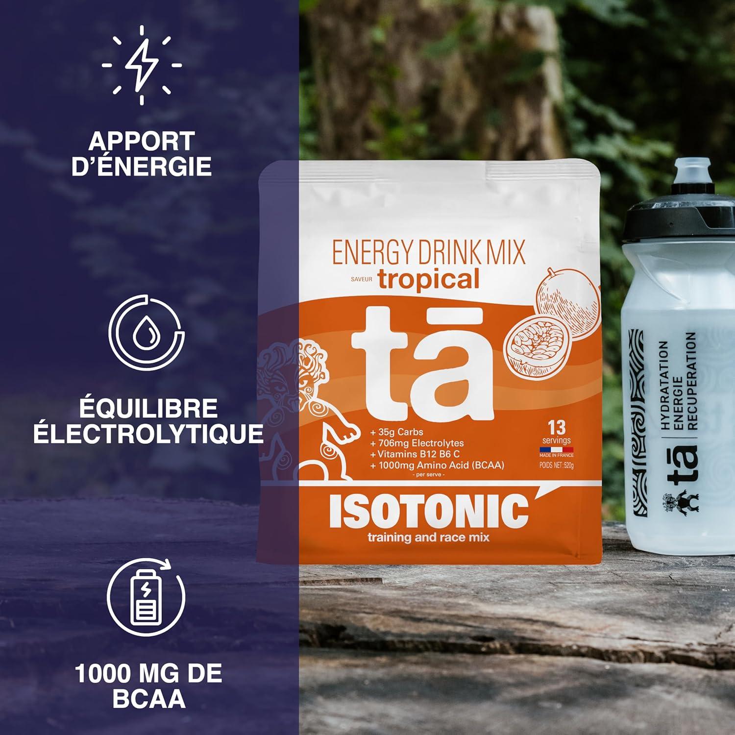 imageBoisson nergtique fabrique en France Apport en Glucides Electrolytes sodium magnsium potassium Vit C B6 B12 et BCAA Sac de 520g soit 13 bidons de 500ml ColaTropical