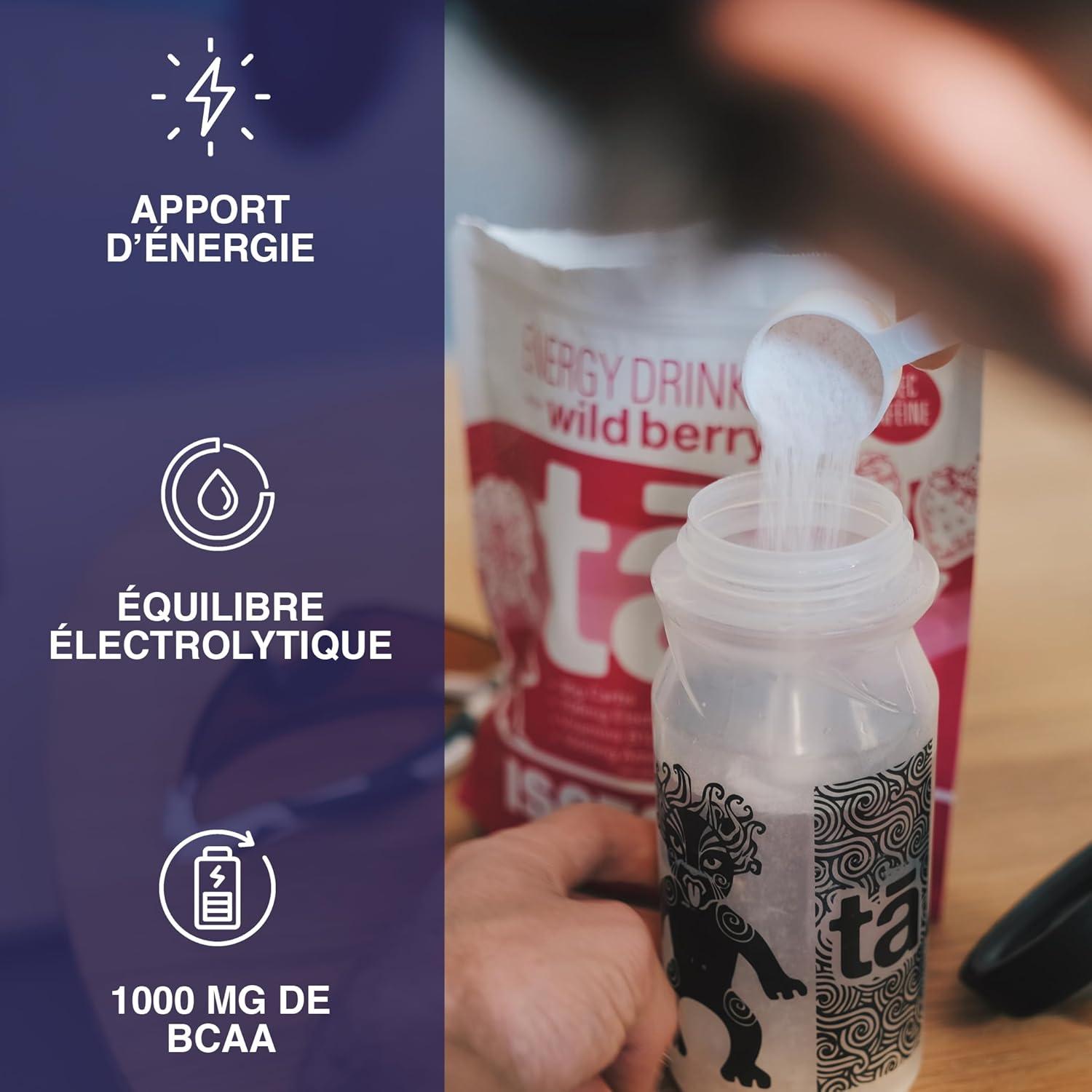imageBoisson nergtique fabrique en France Apport en Glucides Electrolytes sodium magnsium potassium Vit C B6 B12 et BCAA Sac de 520g soit 13 bidons de 500ml ColaFruitsRouges