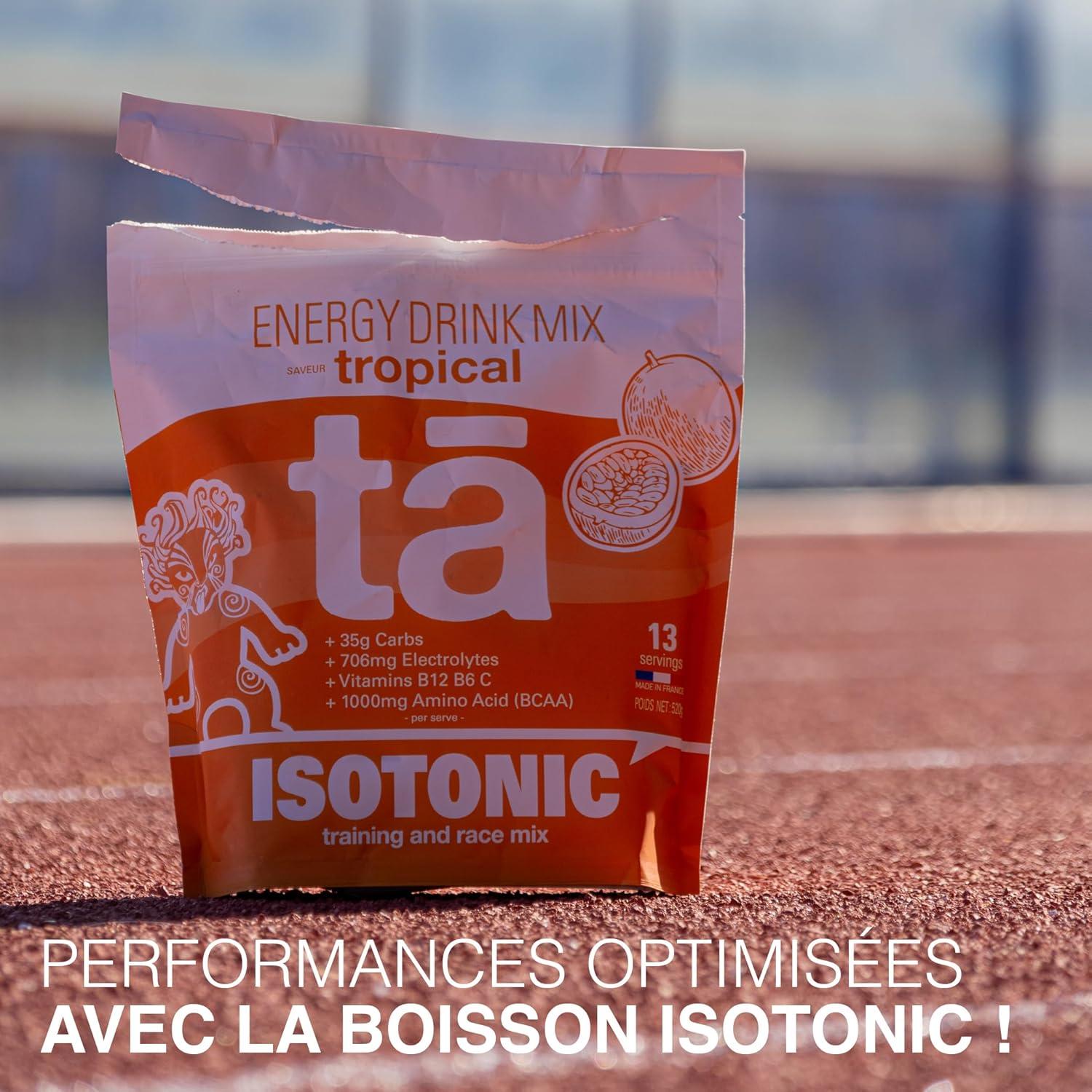 imageBoisson nergtique fabrique en France Apport en Glucides Electrolytes sodium magnsium potassium Vit C B6 B12 et BCAA Sac de 520g soit 13 bidons de 500ml ColaFruitsRouges