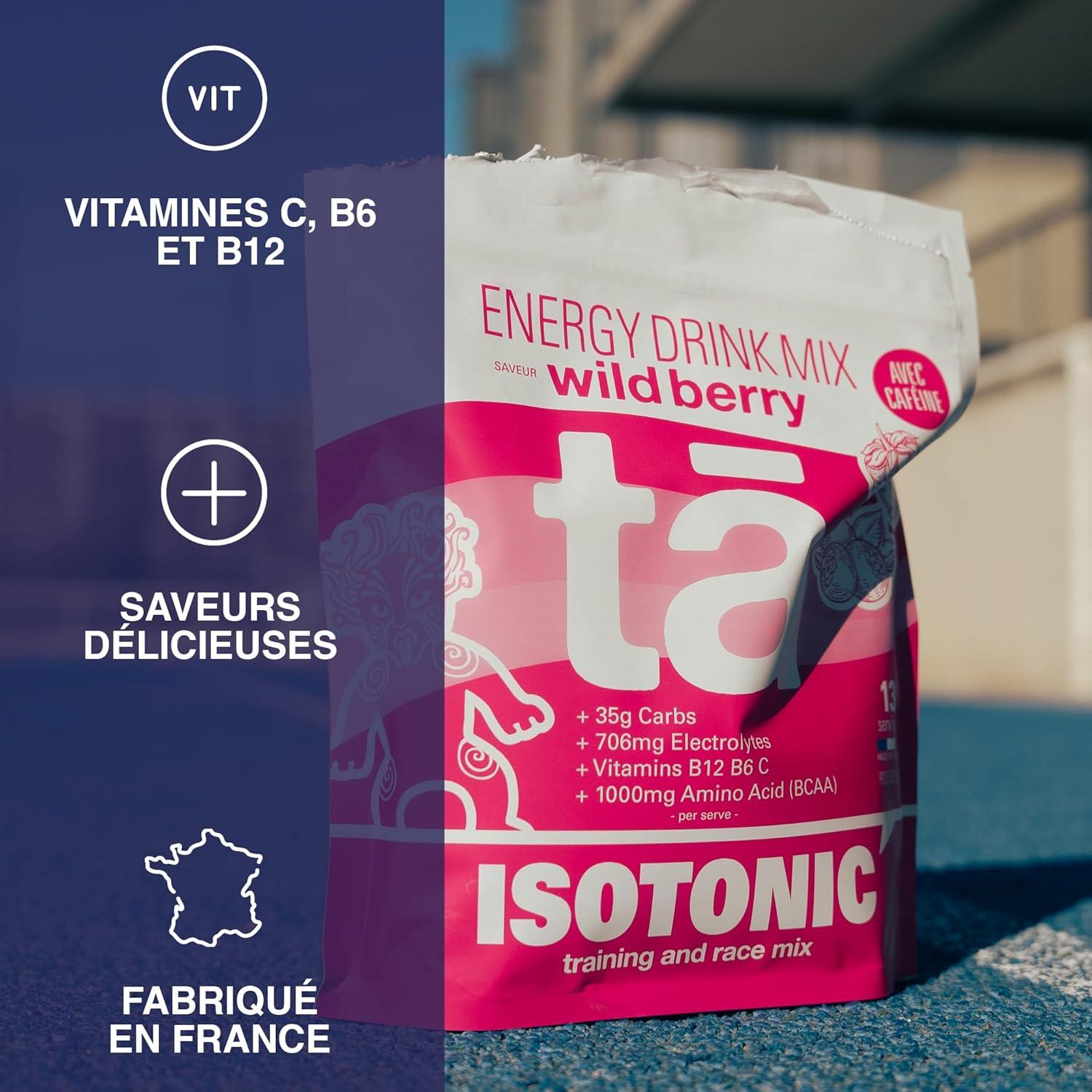 imageBoisson nergtique fabrique en France Apport en Glucides Electrolytes sodium magnsium potassium Vit C B6 B12 et BCAA Sac de 520g soit 13 bidons de 500ml ColaFruitsRouges