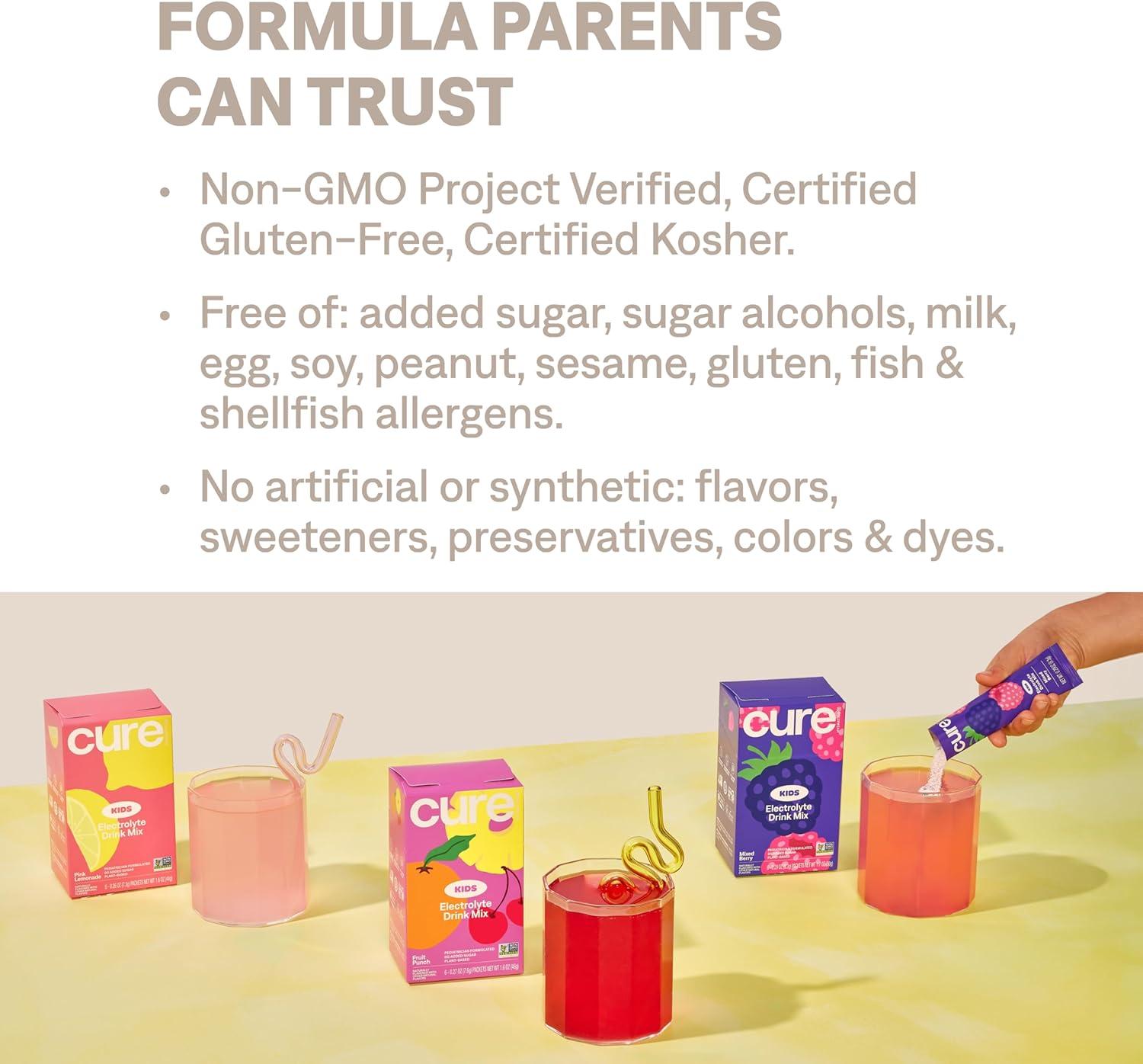 imageCure Hydration Mlange de boissons lectrolytiques pour enfants rhydratation formule sans sucre ajout sans OGM sans gluten sans armes artificiels FSA et HSA Bote de 6Baie mlange