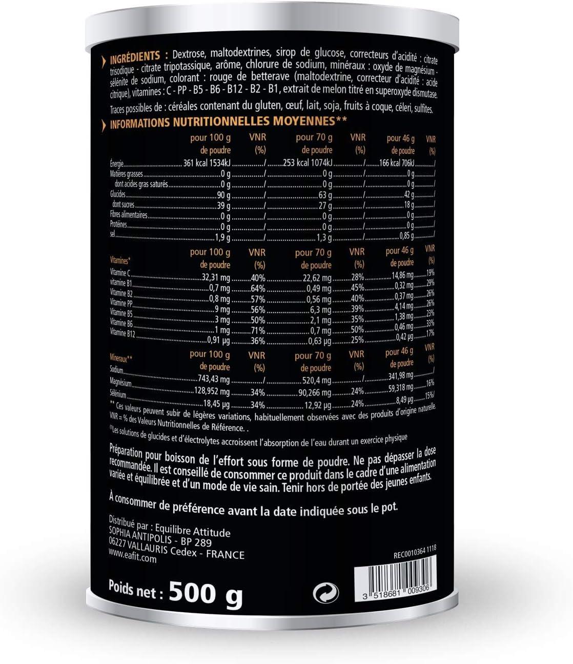 imageEAFIT Boisson Energtique 3H 500 g Fruits Rouges Energie Endurance Hydratation Performance Effort de courtes dures 10 portions Marque Franaise Certifi antidopageFruits Rouges
