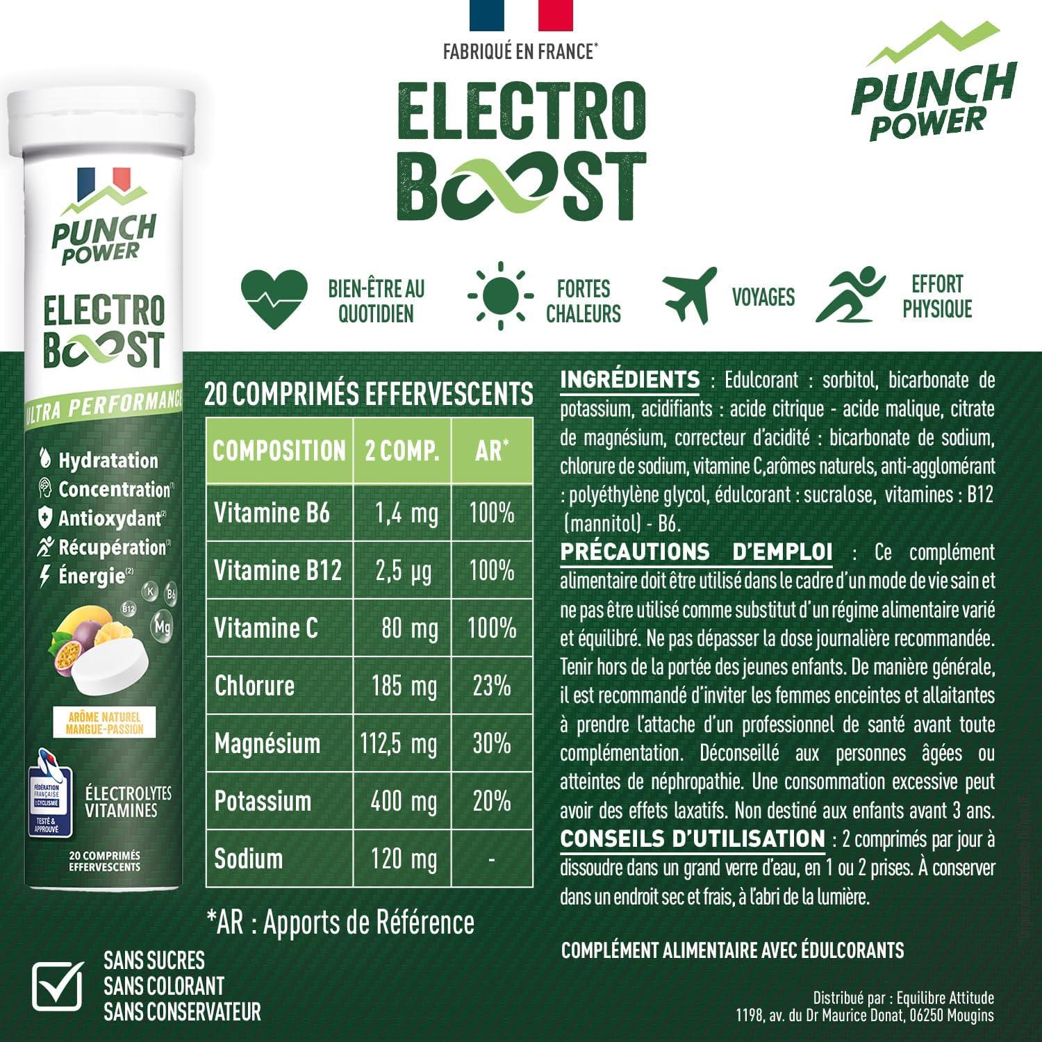 imageELECTROLYTES HYDRATATION Electrolyte Punch Power SANS SUCRE Fabriqu en France Vitamines Minraux Magnesium Pastille Hydratation Sport 20 Pastilles Effervescentes Electrolytes Mangue PassionMangue Passion