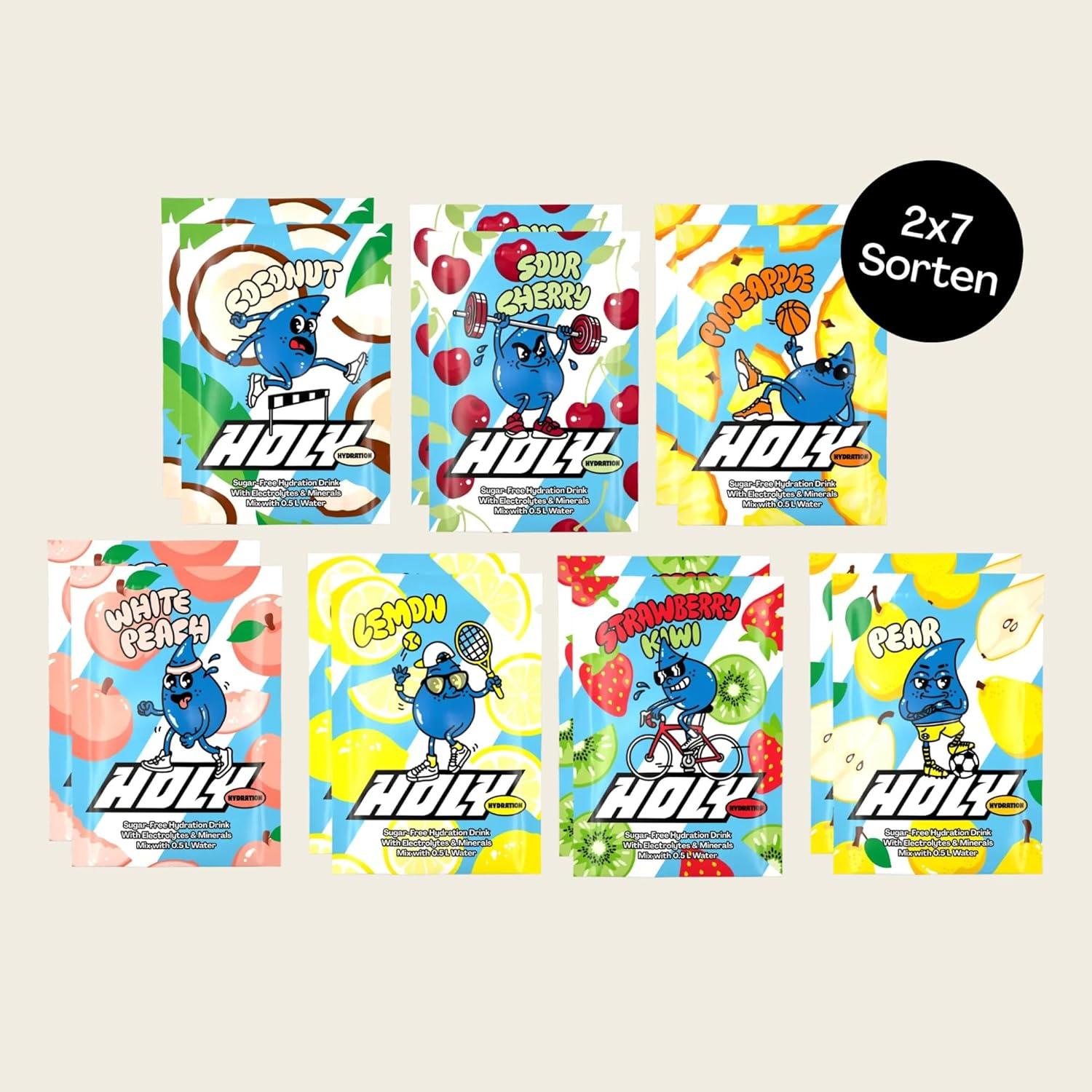 imageHOLY Hydration Kit de dmarrage Boisson sportive 2x7 portions au got fruit naturel Avec lectrolytes et minraux Vgtalien Sans sucreStarter Set Deluxe