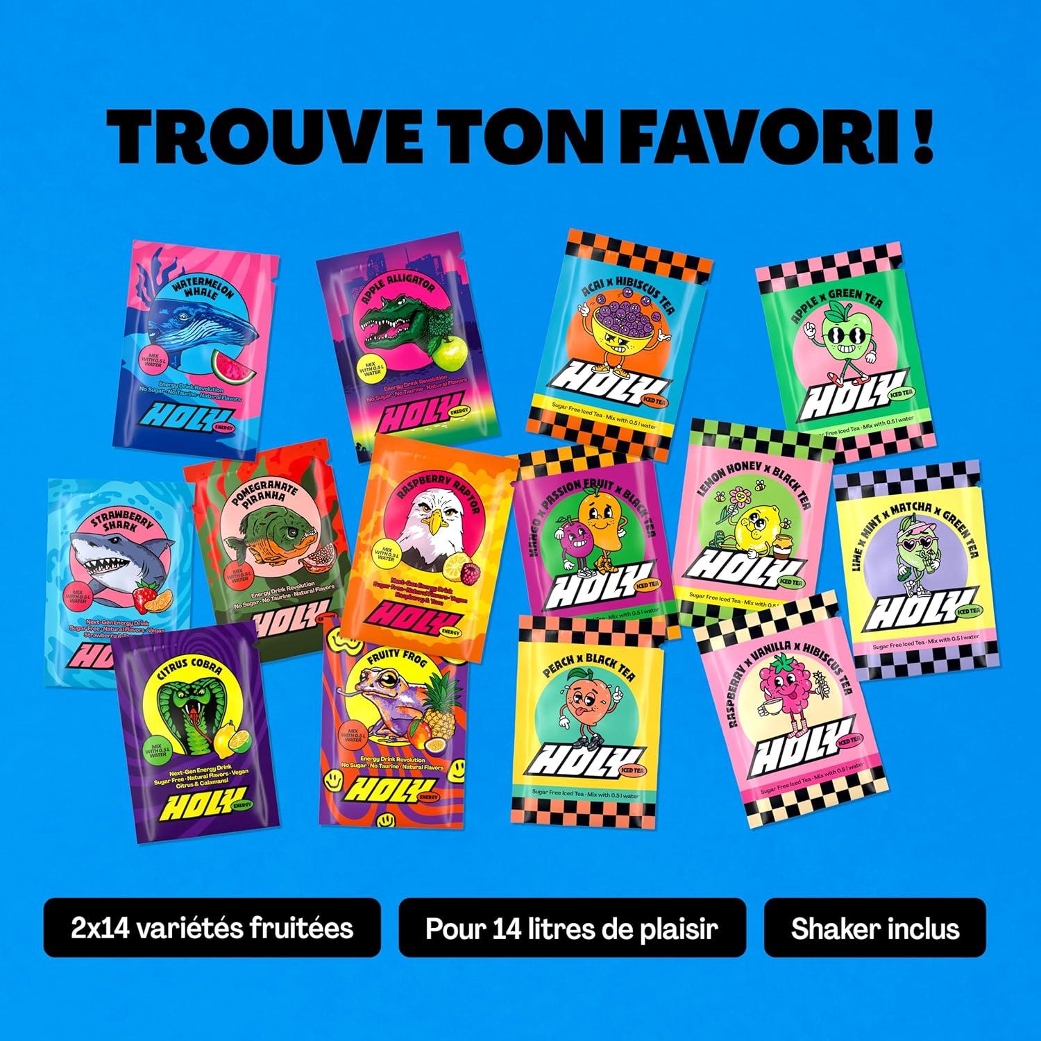 imageHOLY Hydration Kit de dmarrage Boisson sportive 2x7 portions au got fruit naturel Avec lectrolytes et minraux Vgtalien Sans sucreStarter Set Duo