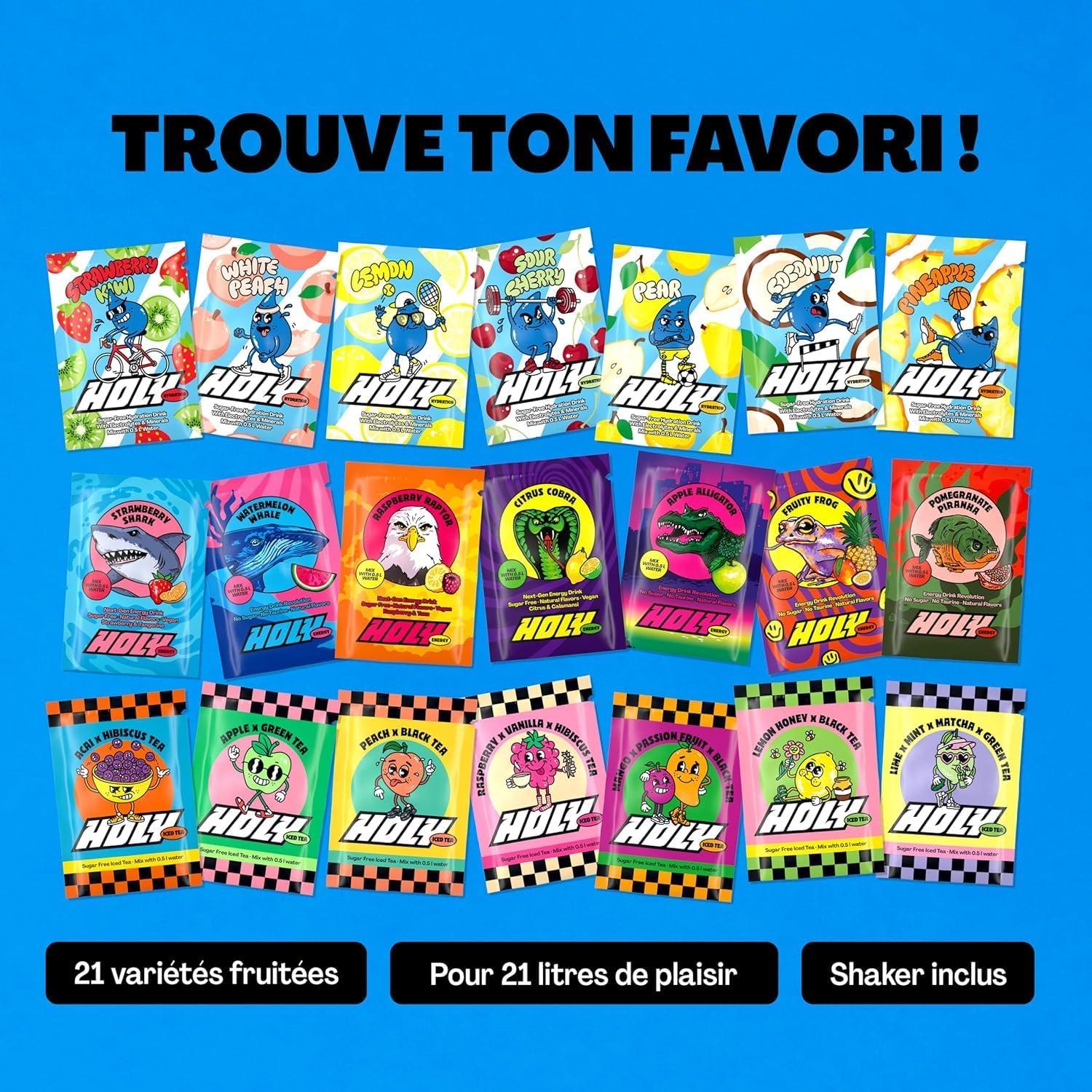 imageHOLY Hydration Kit de dmarrage Boisson sportive 2x7 portions au got fruit naturel Avec lectrolytes et minraux Vgtalien Sans sucreStarter Set Trio
