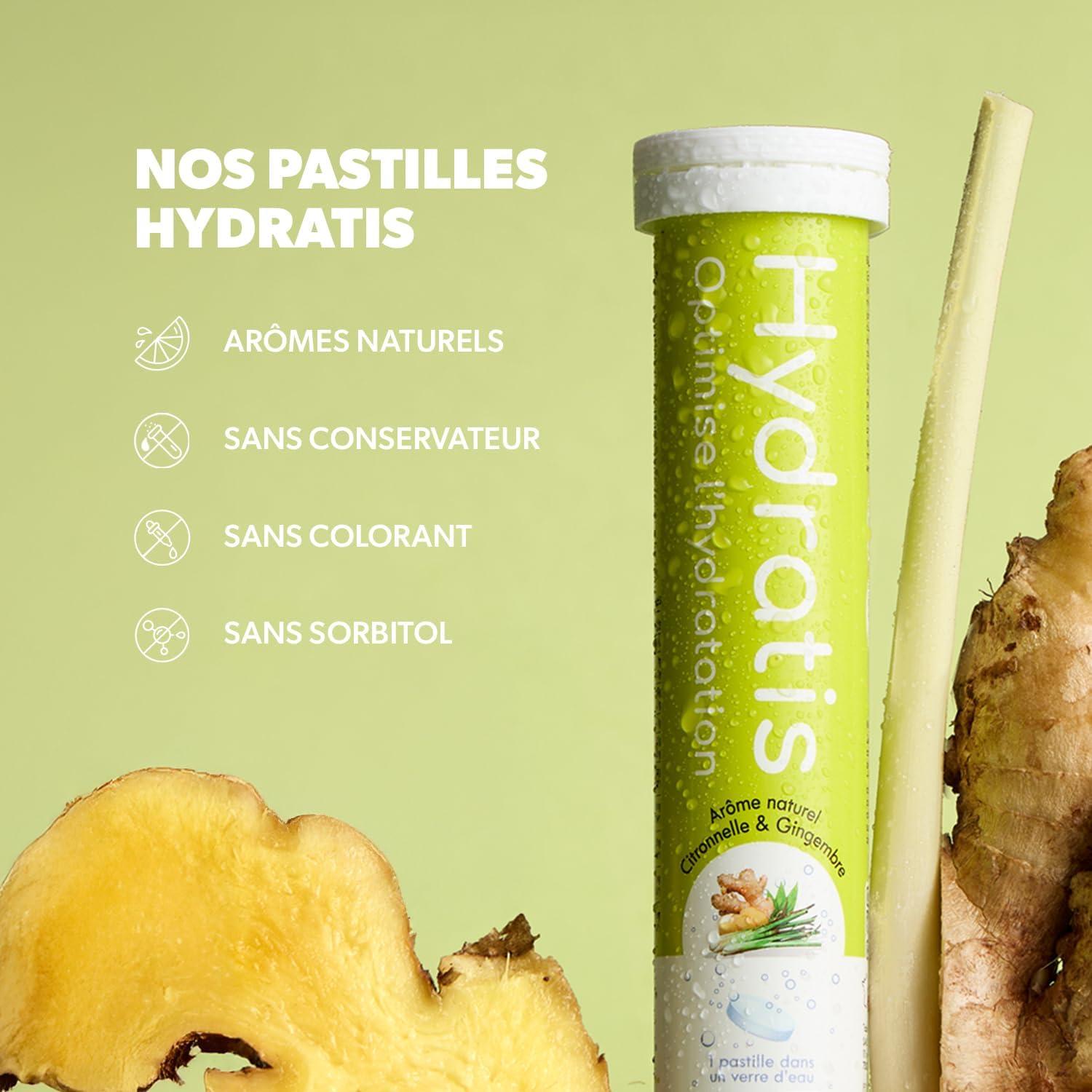 imageHYDRATIS Pastilles Hydratation Electrolytes CitronnelleGingembre Amliore lHydratation et Favorise lnergie Formule Isotonique Sport Rcupration Bientre 2 tubes 40 Pastilles1 TUBE