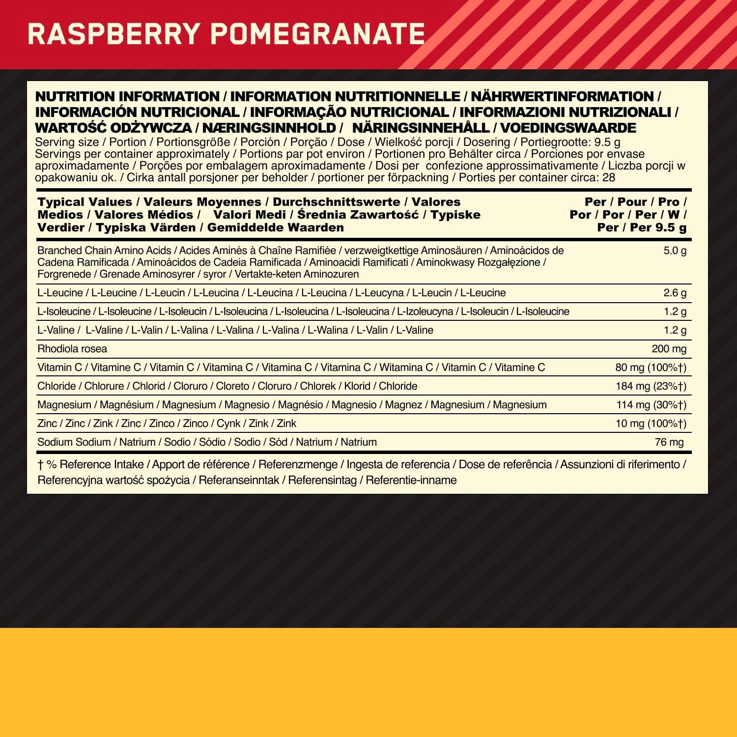 imageOptimum Nutrition Gold Standard BCAA Train Sustain poudre dacides amins prentranement boisson sportive vitamine C zinc magnsium et lectrolytes saveur fraise ampamp kiwi 28 doses 266 gFramboise Grenade
