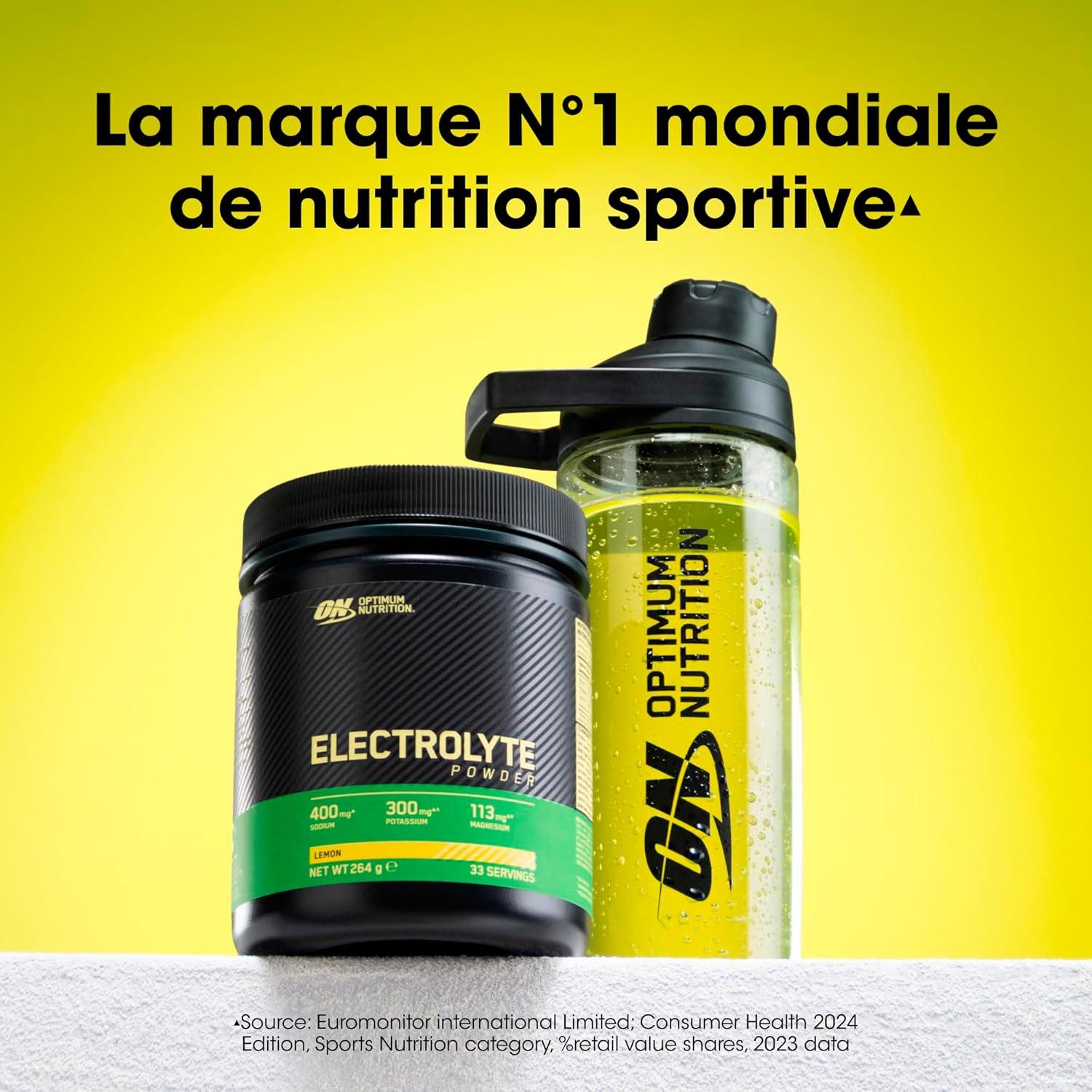 imageOptimum Nutrition Poudre lectrolytes Citron Diluer avec Sodium Magnsium Potassium Complment pour Entranement et Sport 264g 33 Portions 197 charactersCitron