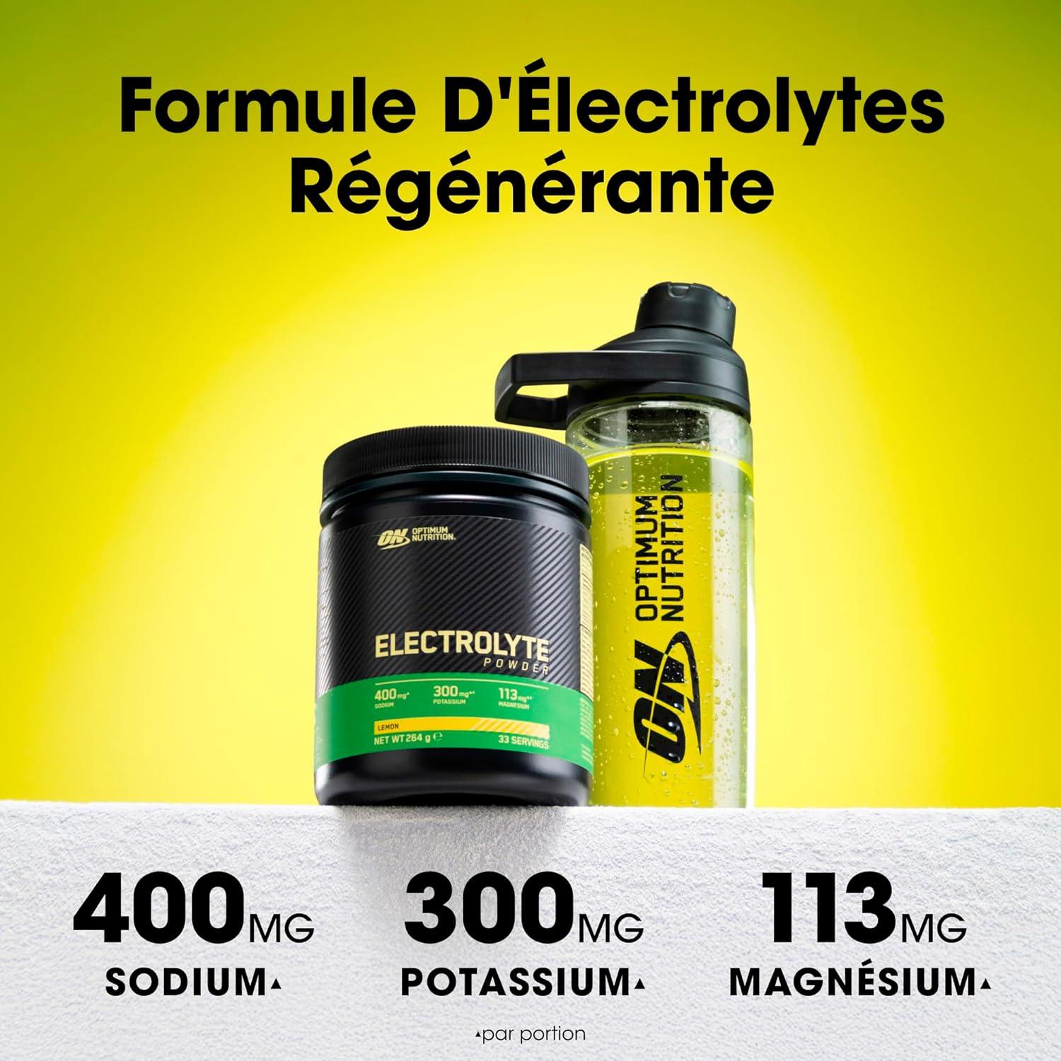 imageOptimum Nutrition Poudre lectrolytes Citron Diluer avec Sodium Magnsium Potassium Complment pour Entranement et Sport 264g 33 Portions 197 charactersCitron
