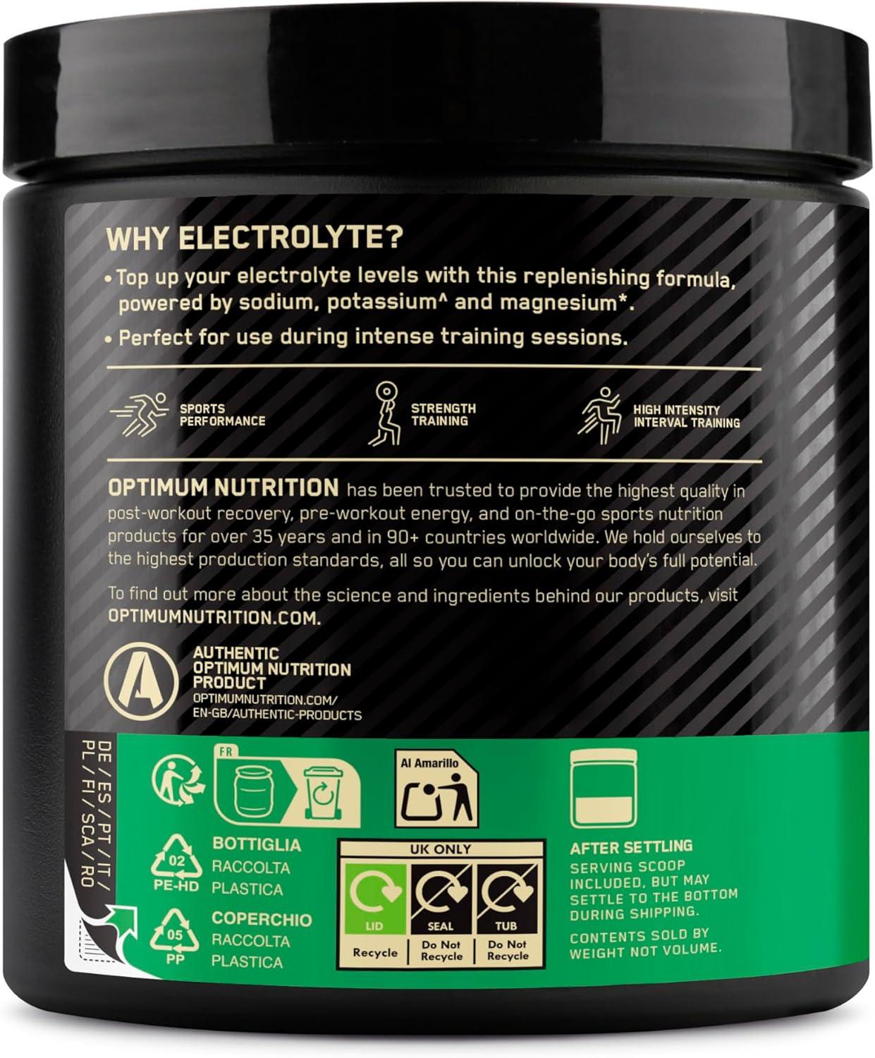 imageOptimum Nutrition Poudre lectrolytes Citron Diluer avec Sodium Magnsium Potassium Complment pour Entranement et Sport 264g 33 Portions 197 charactersCitron