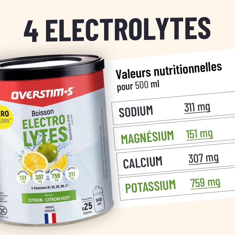 imageOverstims Boisson Electrolytes 10 Sachets Zro Calorie 4 lectrolytes Sodium Calcium Magnsium Potassium 5 Vitamines B1 B2 B3 B6 C Citron CitronvertCitronCitron Vert