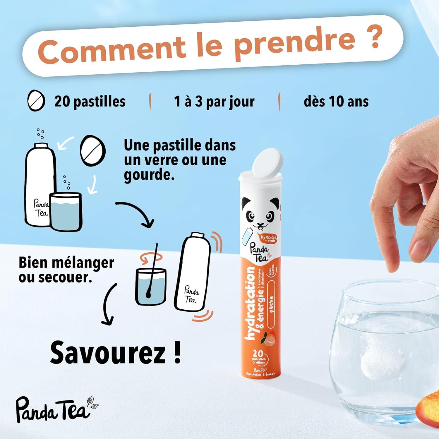 imagePanda Tea Hydratation ampamp nergie Pche 20 Pastilles sans sucre Electrolyte Ultra Hydratation Idale pour le Sport et le Quotidien3