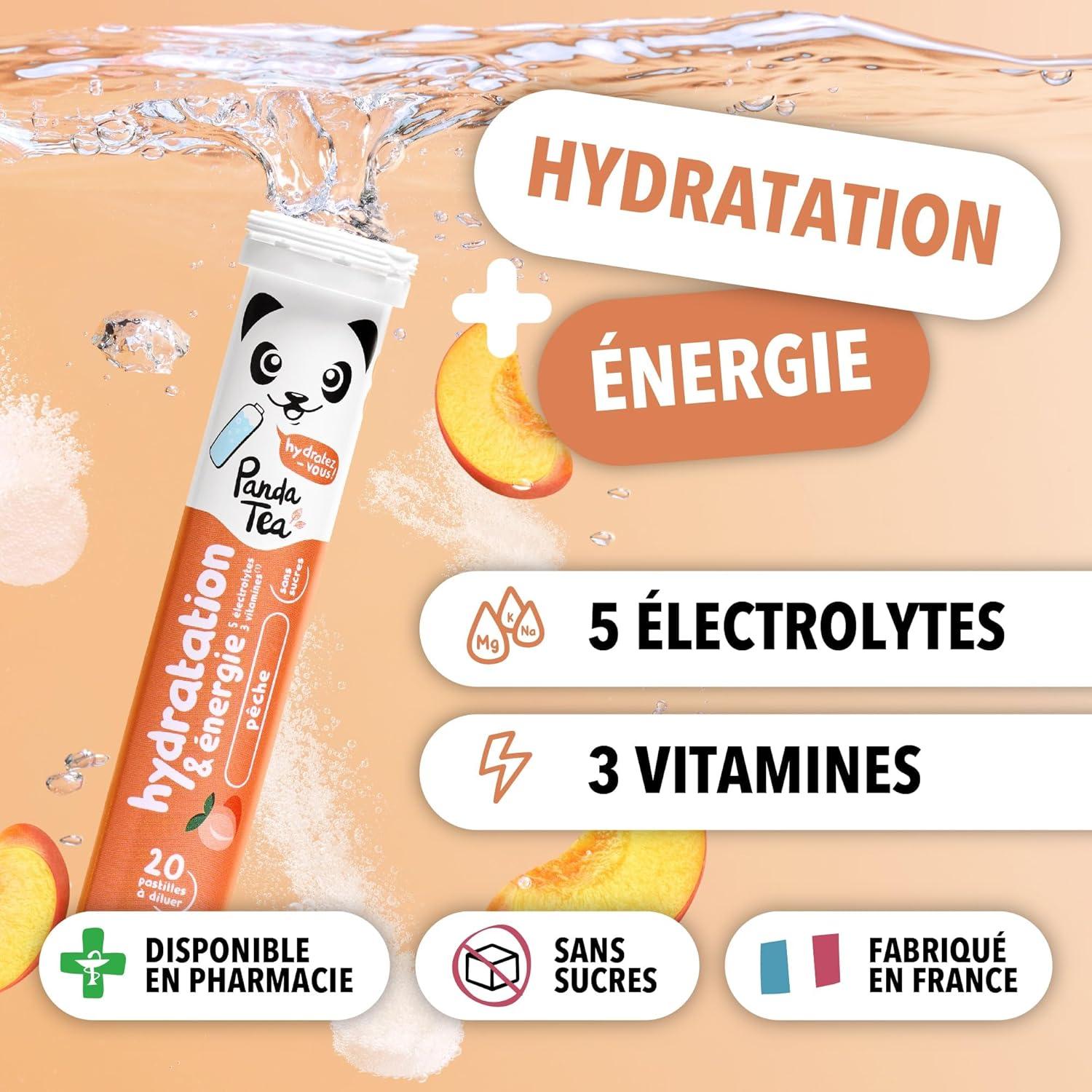 imagePanda Tea Hydratation ampamp nergie Pche 20 Pastilles sans sucre Electrolyte Ultra Hydratation Idale pour le Sport et le Quotidien3
