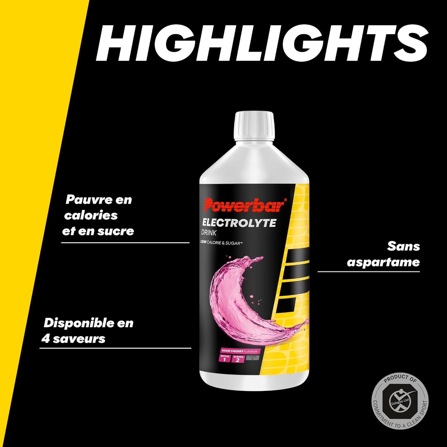 imagePowerbar Elektrolyte Drink Sour Cherry 1000ml Boisson isotonique pour sportifs 5 lectrolytesCerise Acide