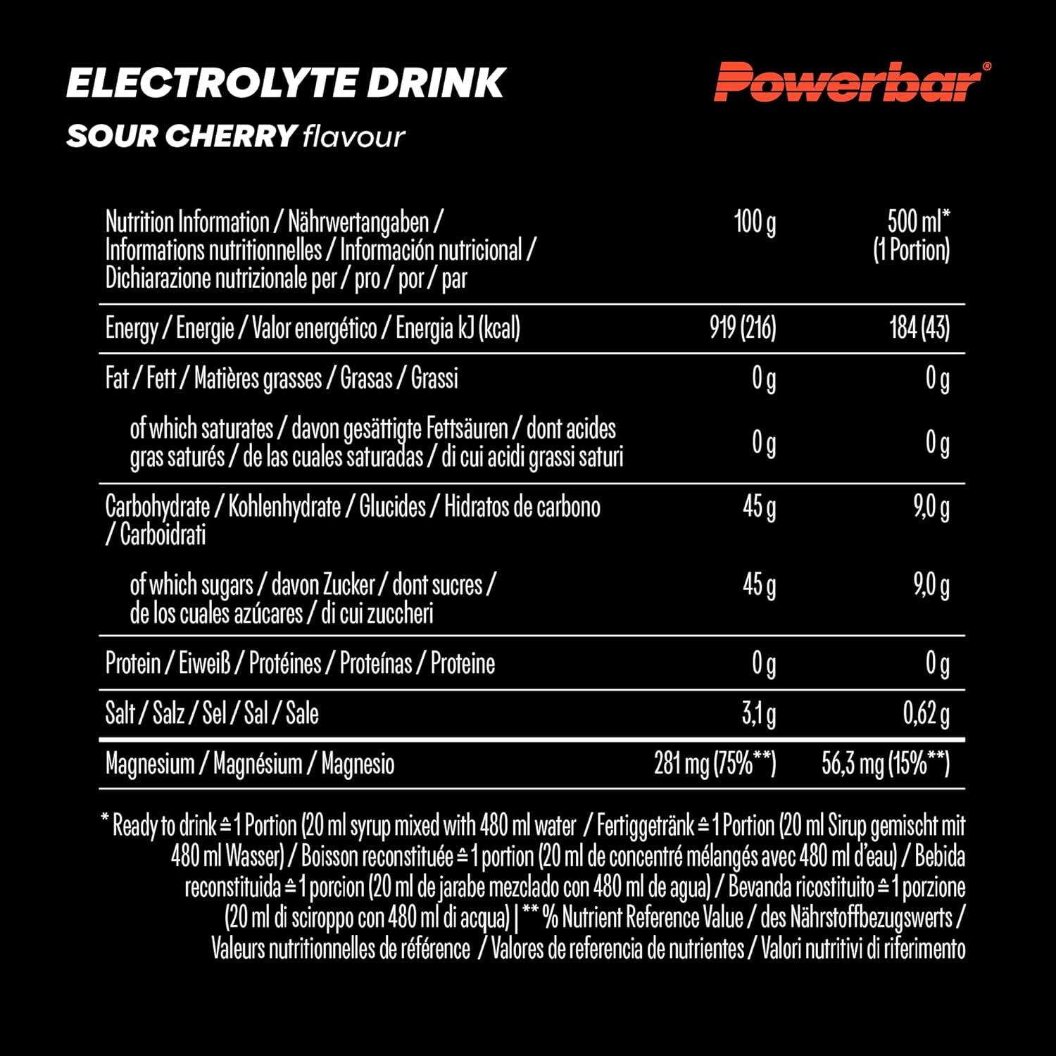 imagePowerbar Elektrolyte Drink Sour Cherry 1000ml Boisson isotonique pour sportifs 5 lectrolytesCerise Acide