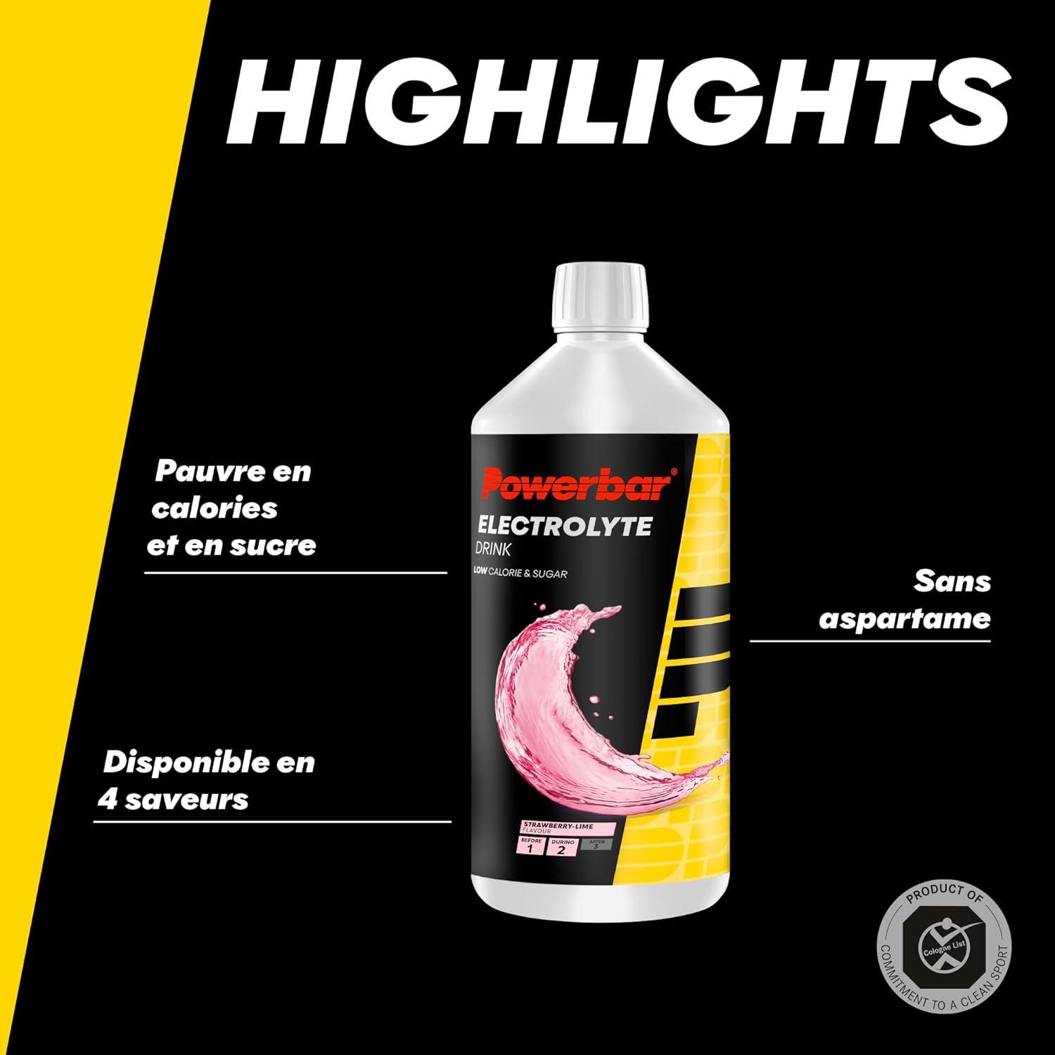 imagePowerbar Elektrolyte Drink Sour Cherry 1000ml Boisson isotonique pour sportifs 5 lectrolytesFraise Citron vert