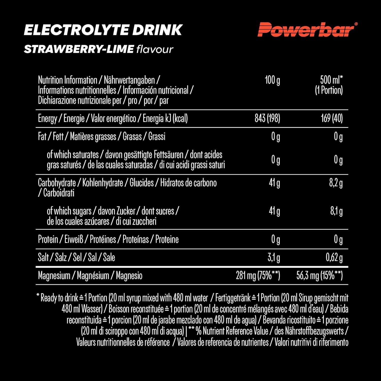 imagePowerbar Elektrolyte Drink Sour Cherry 1000ml Boisson isotonique pour sportifs 5 lectrolytesFraise Citron vert