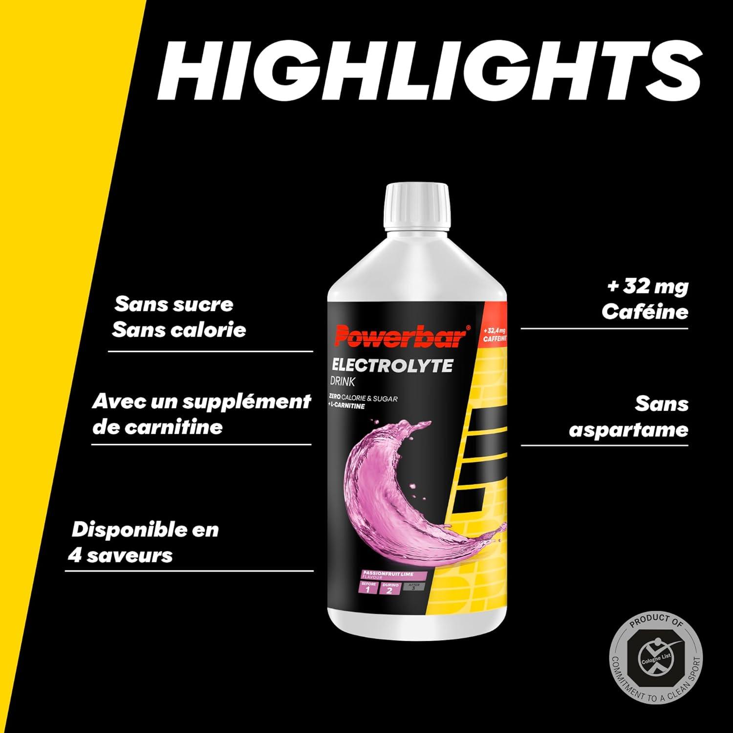 imagePowerbar Elektrolyte Drink Sour Cherry 1000ml Boisson isotonique pour sportifs 5 lectrolytesPassionfruit Lime