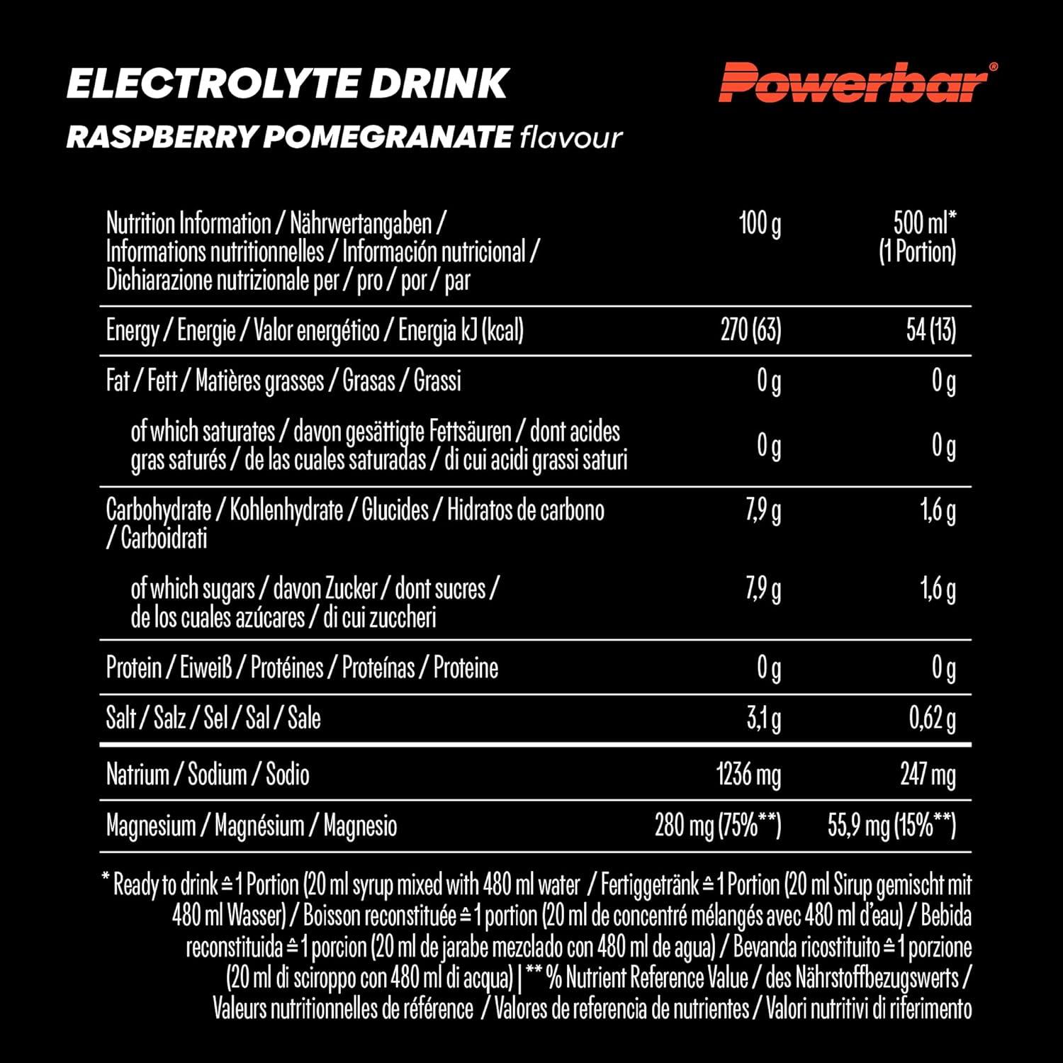 imagePowerbar Elektrolyte Drink Sour Cherry 1000ml Boisson isotonique pour sportifs 5 lectrolytesRaspberry Pomegranate