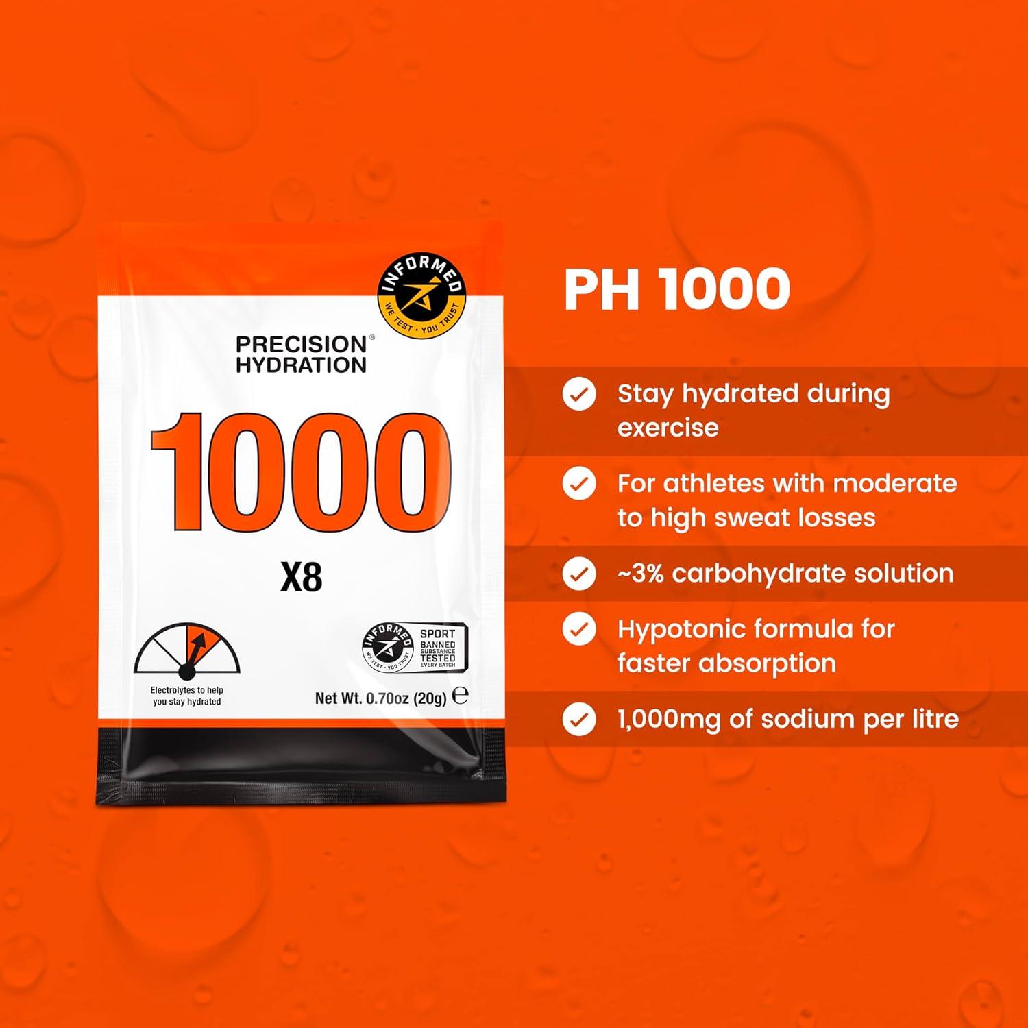 imagePrecision Hydration Mlange de Boisson lectrolyte Sans ingrdients artificiels Poudres dlectrolytes Plusieurs Concentrations Portions Individuelles tanches Pack of 8 1000 mgL Orange1000 mgL Orange