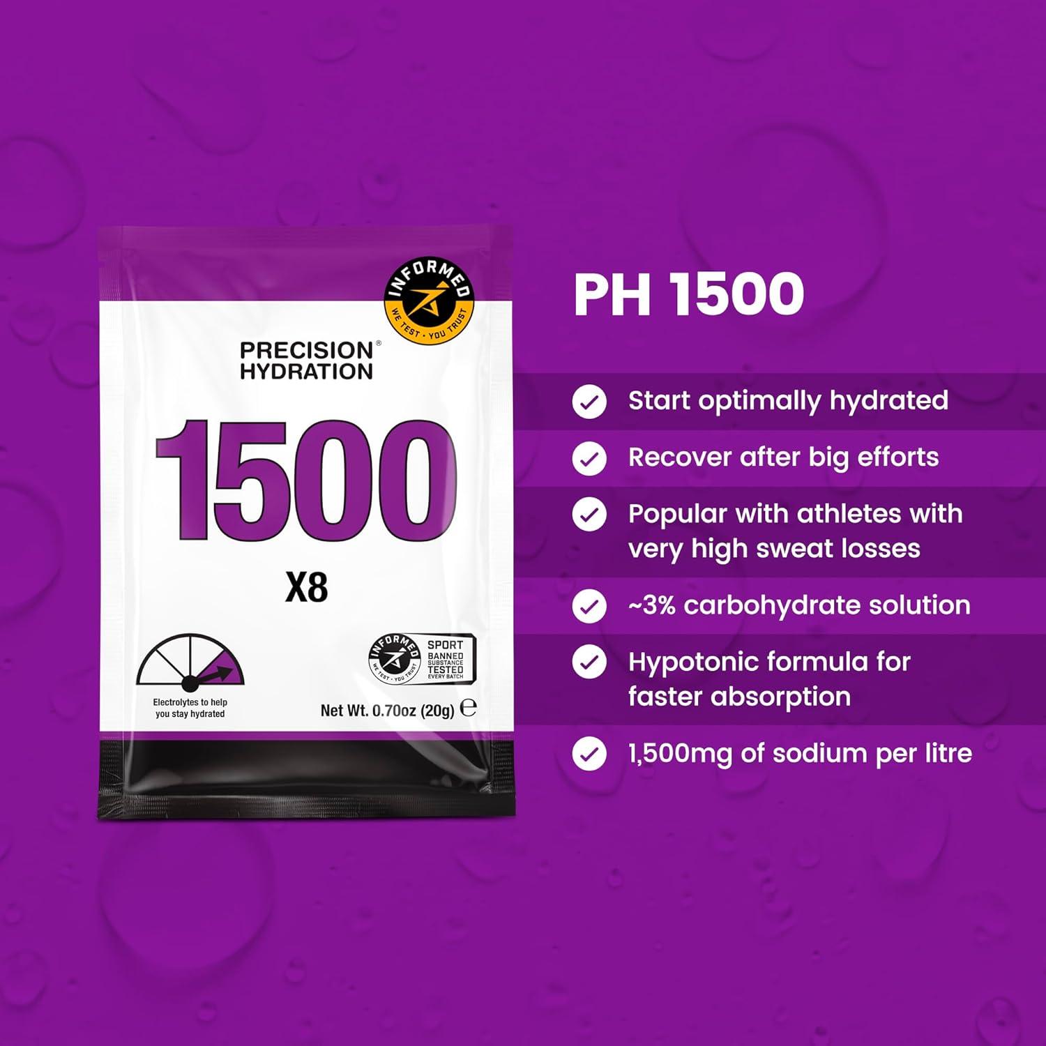 imagePrecision Hydration Mlange de Boisson lectrolyte Sans ingrdients artificiels Poudres dlectrolytes Plusieurs Concentrations Portions Individuelles tanches Pack of 8 1000 mgL Orange1500 mgL Violet