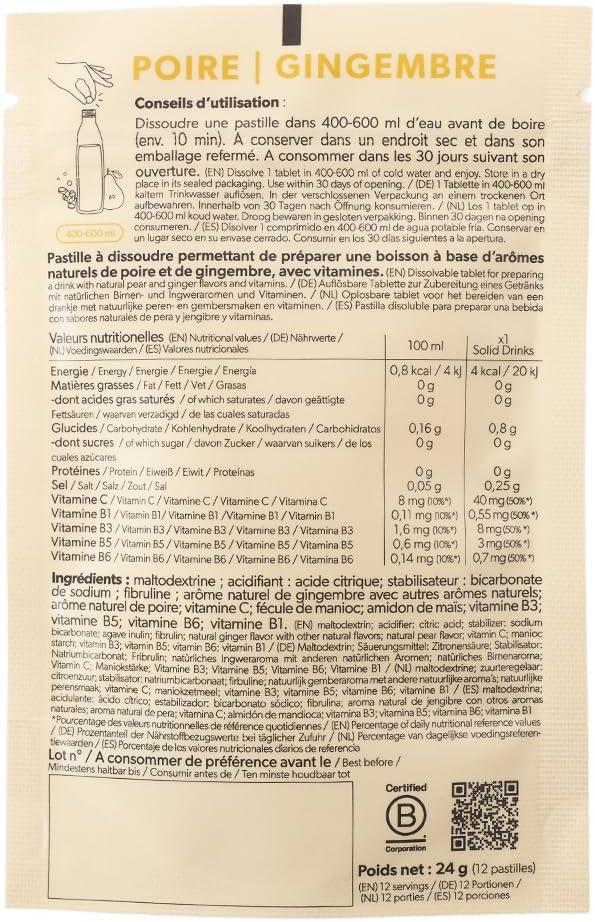 imageQwetch SOLID DRINKS 12 Pastilles dhydratation avec Vitamines C ampamp B Boisson Sans Sucres Saveurs Poire ampamp Gingembre Vegan Zro Calories Fabriqu en France
