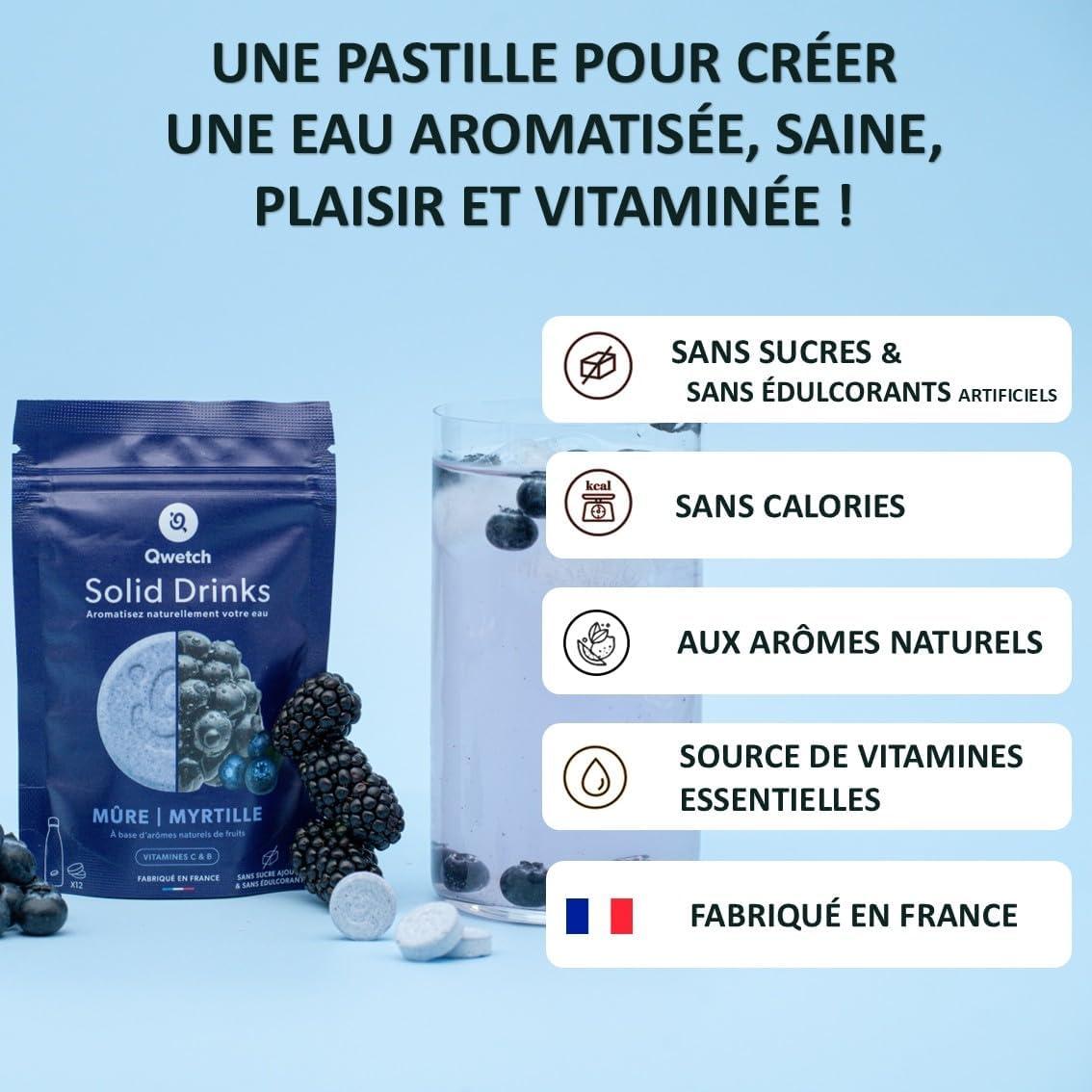 imageQwetch SOLID DRINKS 36 Pastilles dhydratation avec Vitamines C ampamp B Boisson Sans Sucres Saveurs FraiseampampFramboise MreampampMyrtille LitchiampampGoyave Vegan Zro Calories Fabriqu en FranceCoffret Fruits Rouge