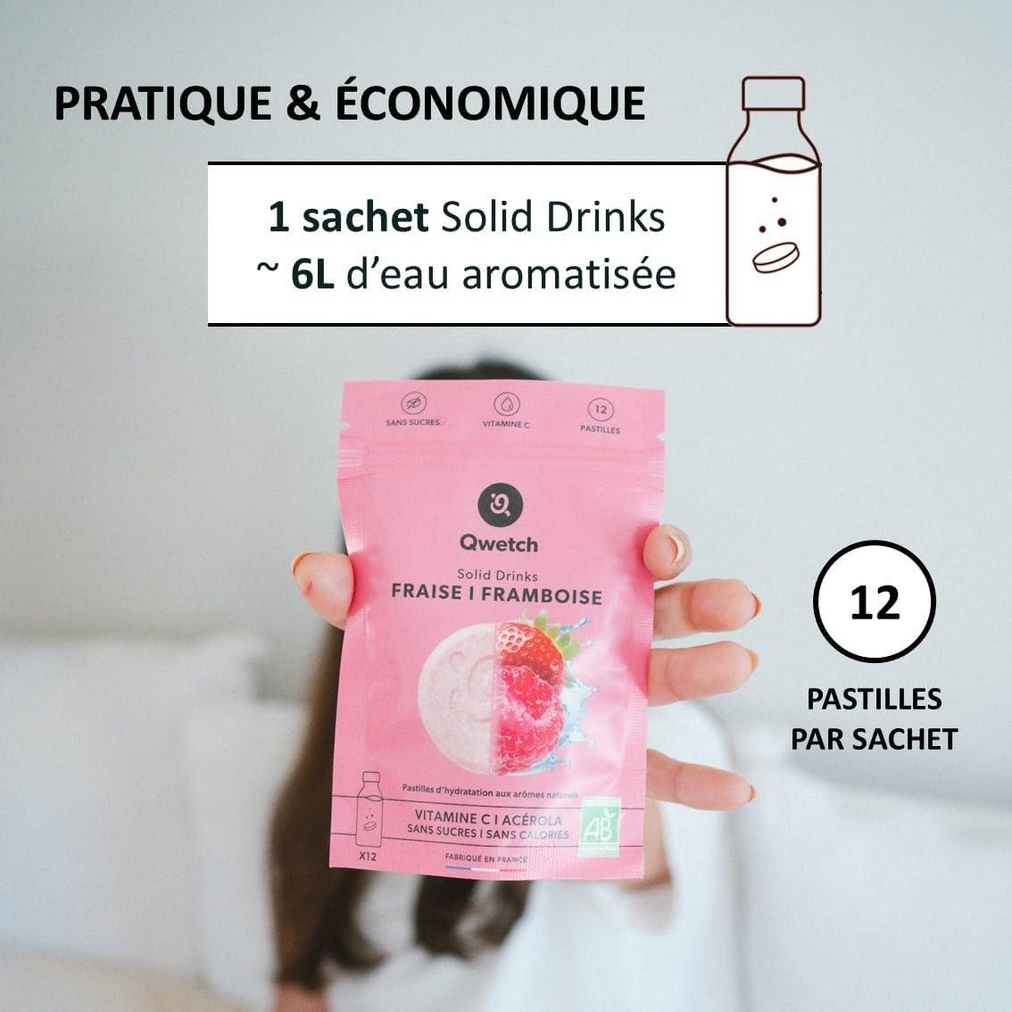 imageQwetch SOLID DRINKS 36 Pastilles dhydratation avec Vitamines C ampamp B Boisson Sans Sucres Saveurs FraiseampampFramboise MreampampMyrtille LitchiampampGoyave Vegan Zro Calories Fabriqu en FranceCoffret Fruits Rouge