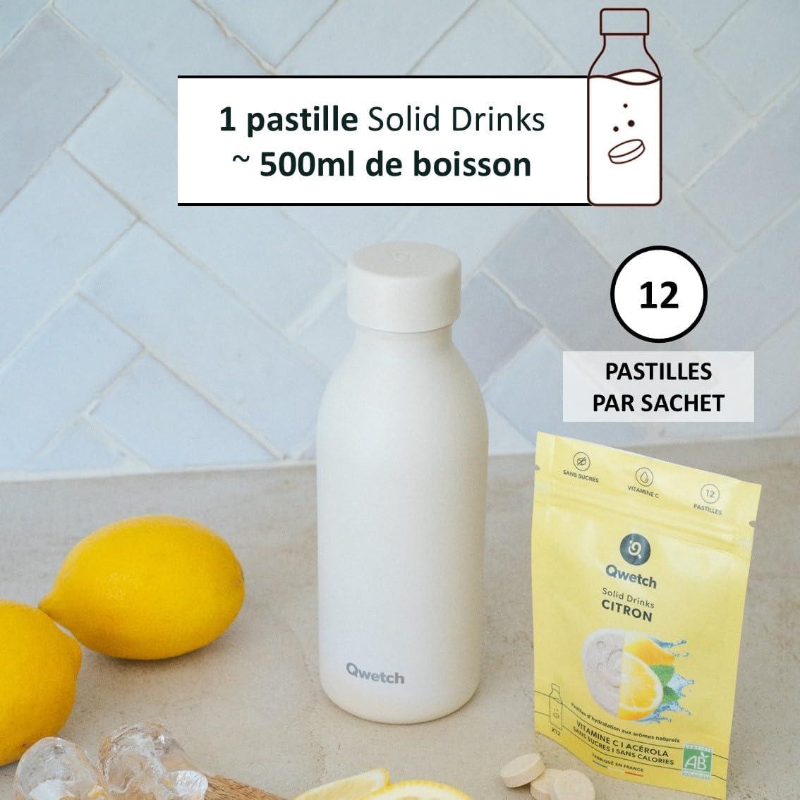 imageQwetch SOLID DRINKS BIO 12 Pastilles dhydratation avec Vitamine C Naturelle Boisson Sans Sucres Sans Calories Vegan Fabriqu en France Citron