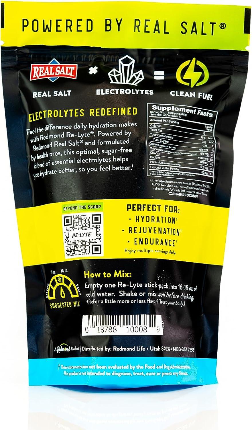 imageREDMOND ReLyte Electrolyte Drink Mix Lemon Lime 30 Stick Packs